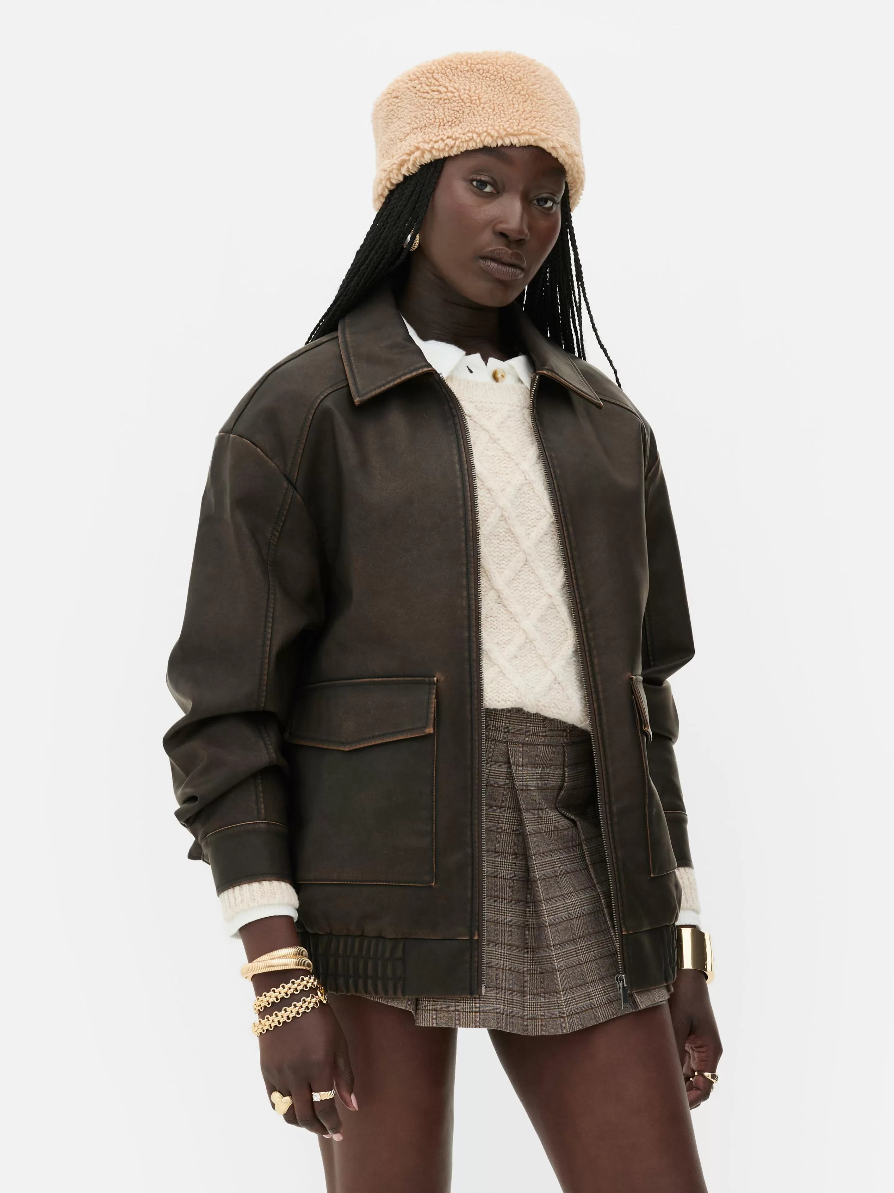 Blouson Bomber En Simili Cuir à Effet Vieilli Rita Ora-Primark Outlet