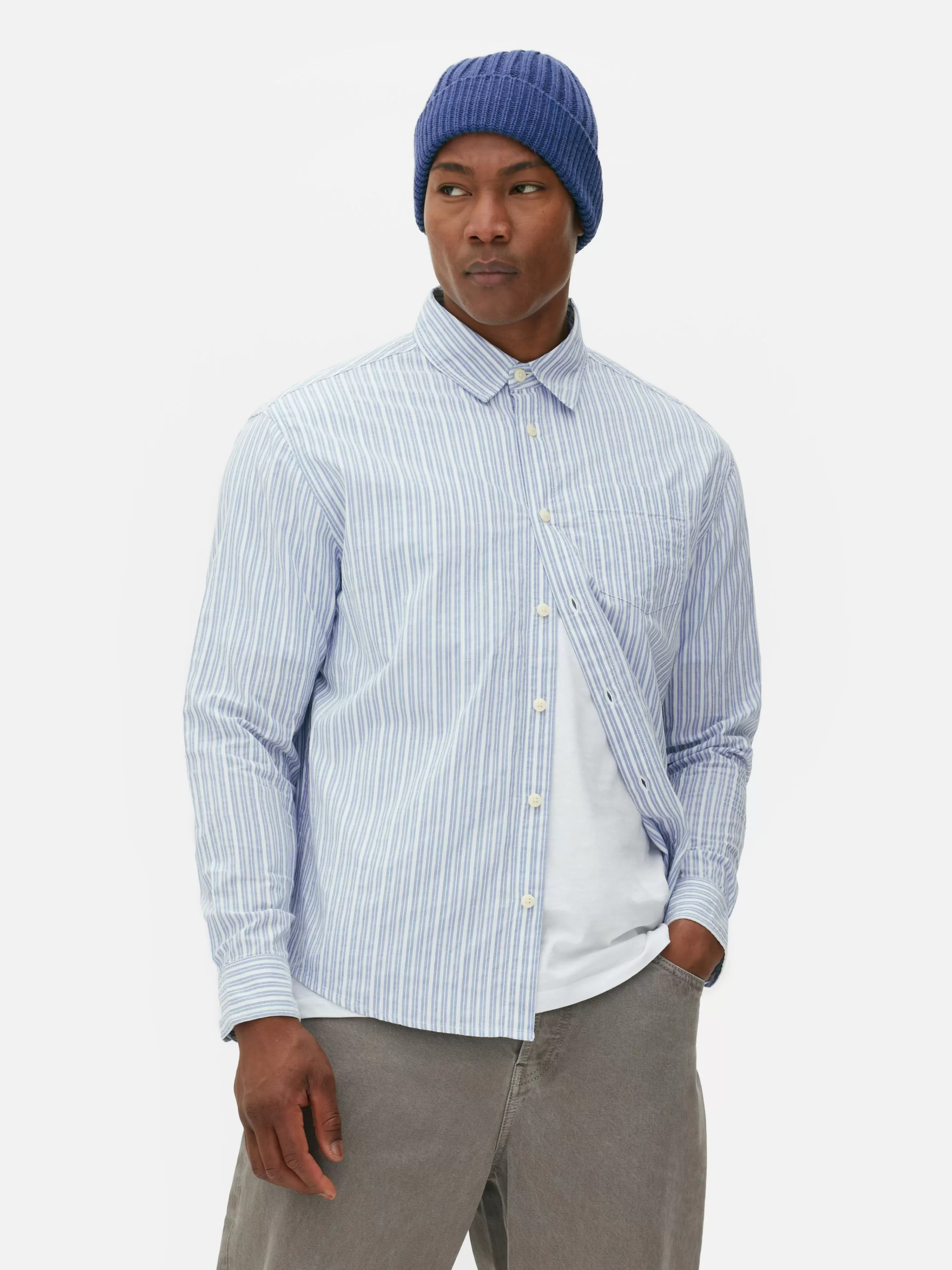 Chemise En Jacquard Rayé à Manches Longues-Primark Clearance