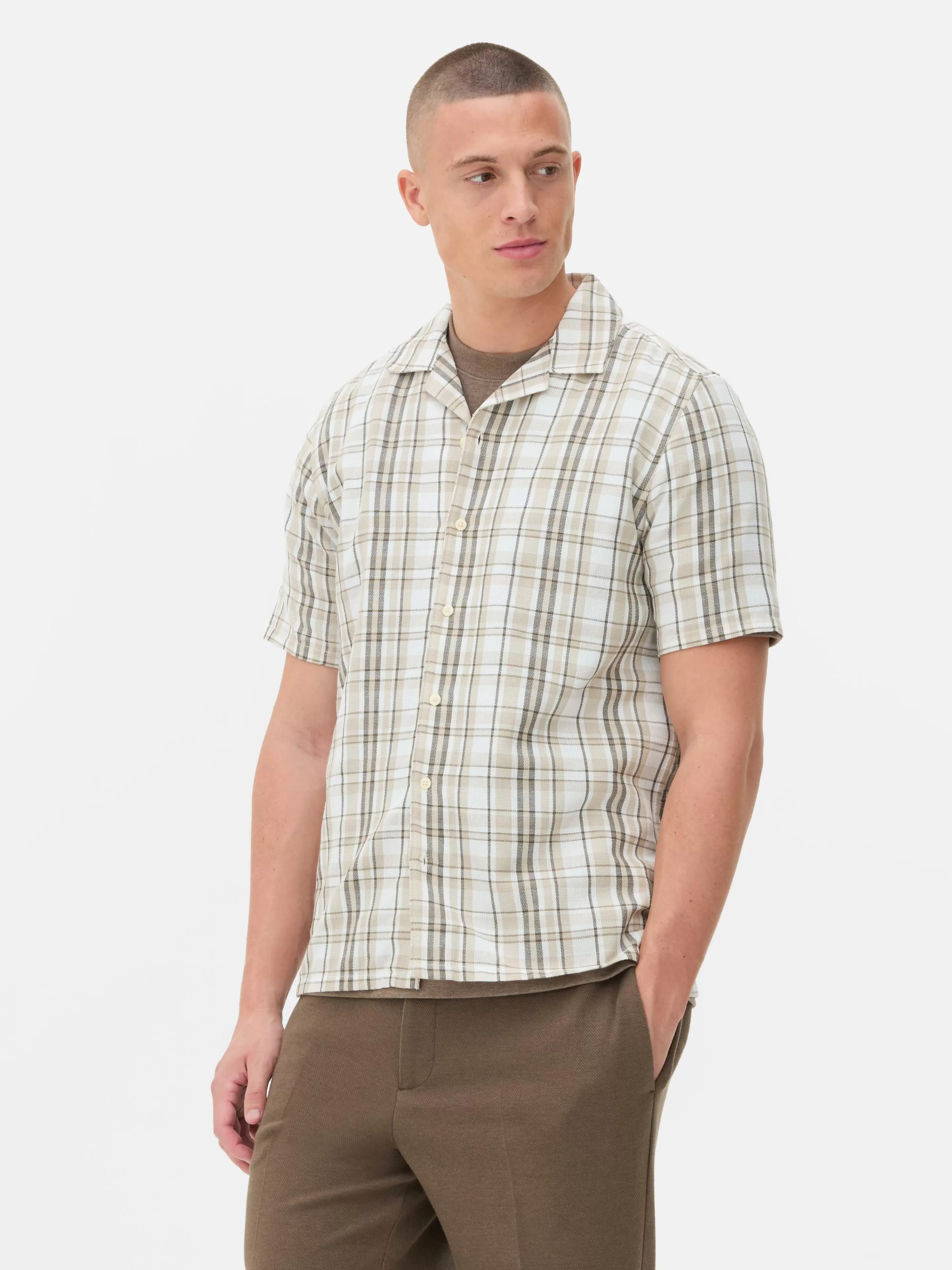 Chemise Texturée à Carreaux Et à Manches Courtes-Primark Store