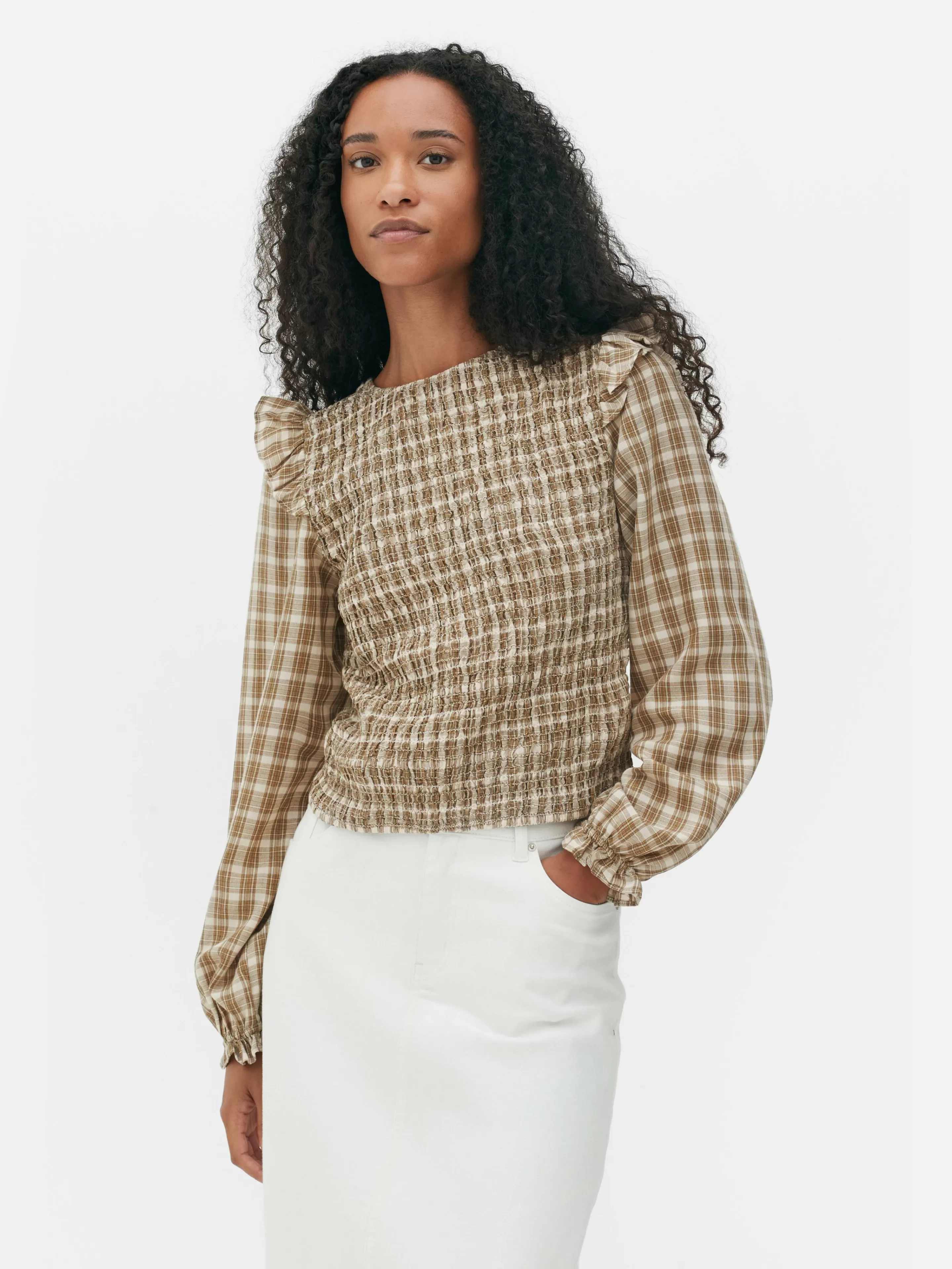 Chemisier Froncé à Carreaux Et Manches Longues-Primark Discount