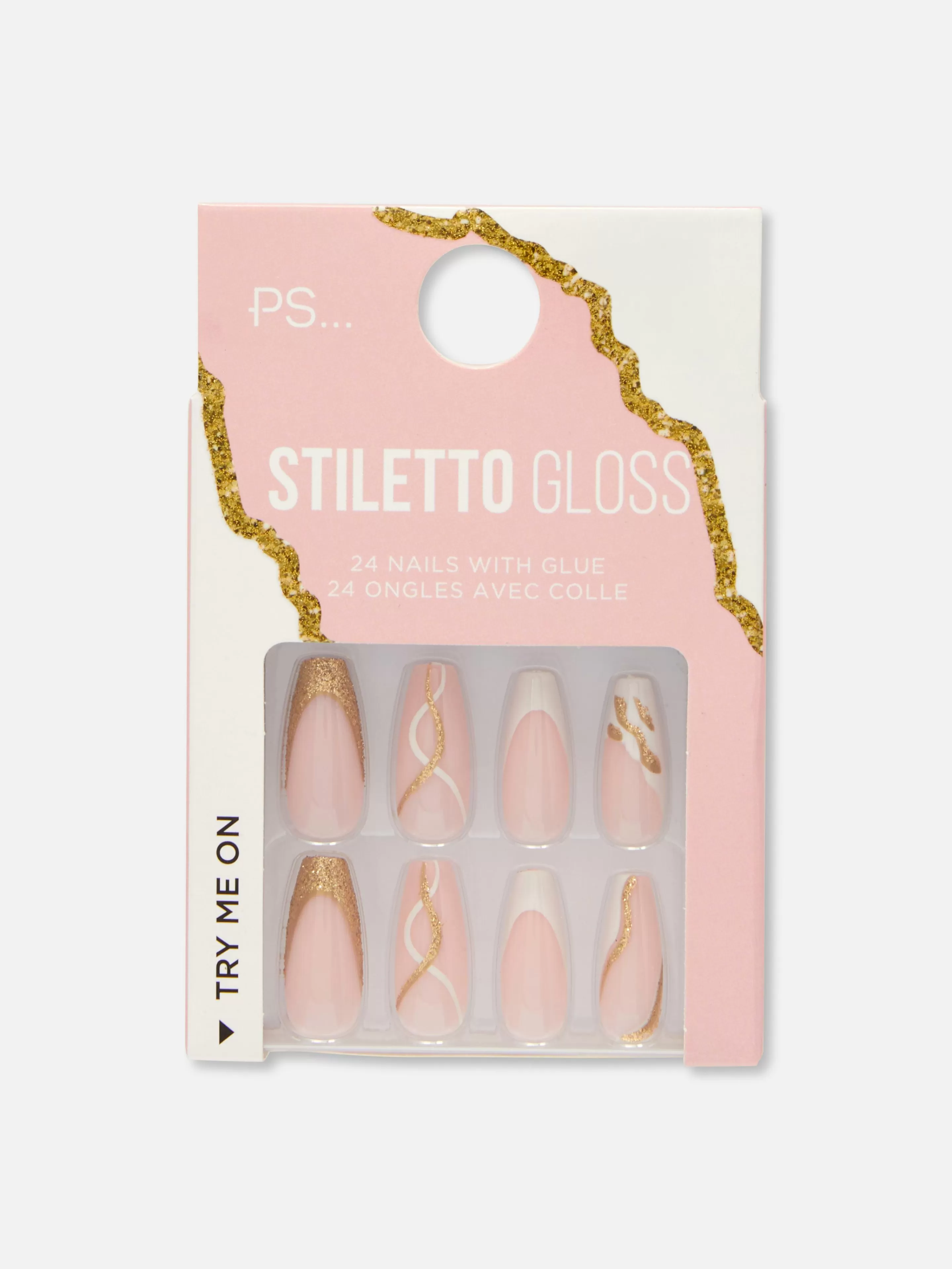 Faux Ongles Pointus Glossy à Motif Tourbillons PS...-Primark Discount