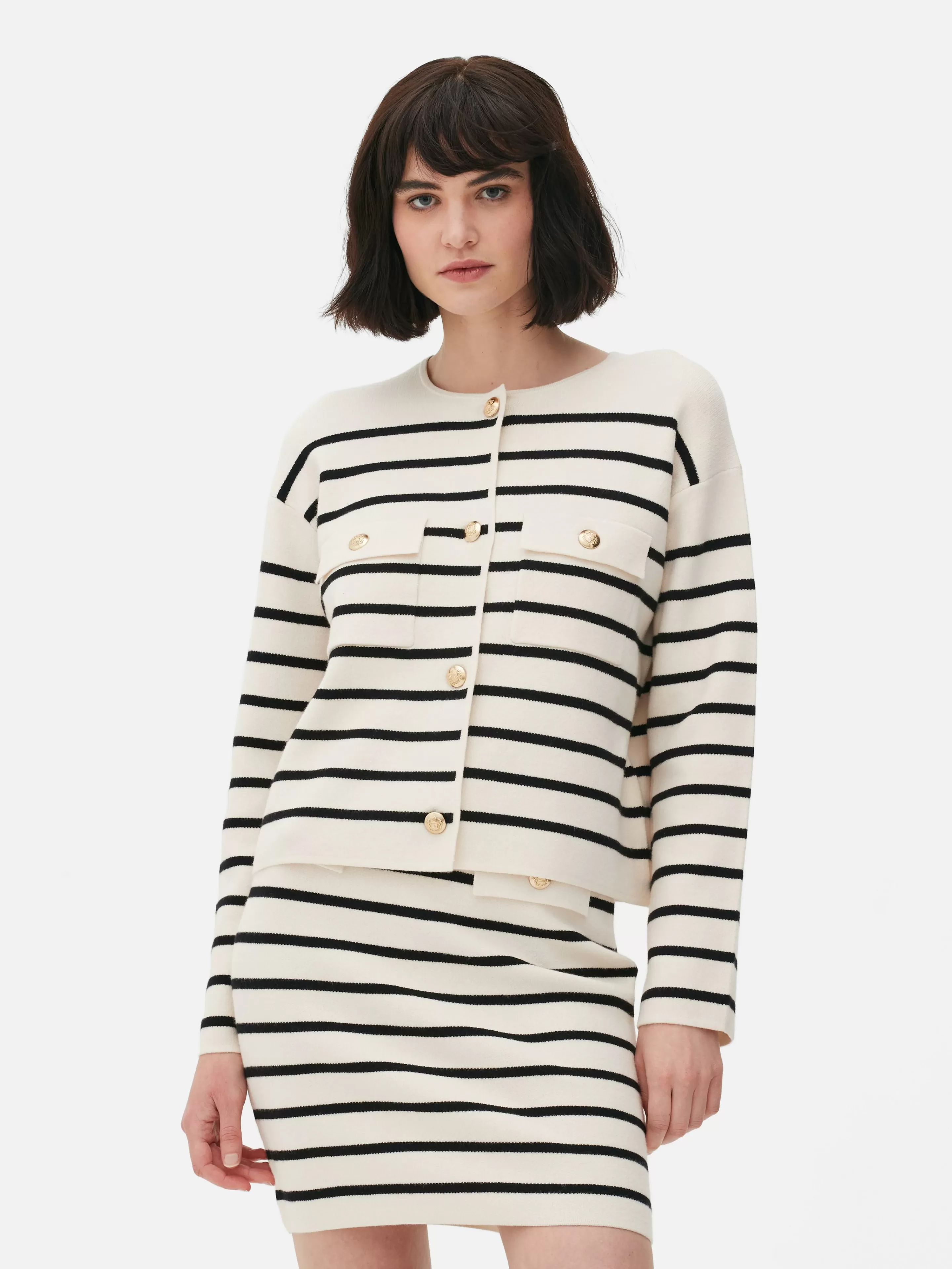 Gilet Boutonné à Rayures à Coordonner-Primark Fashion