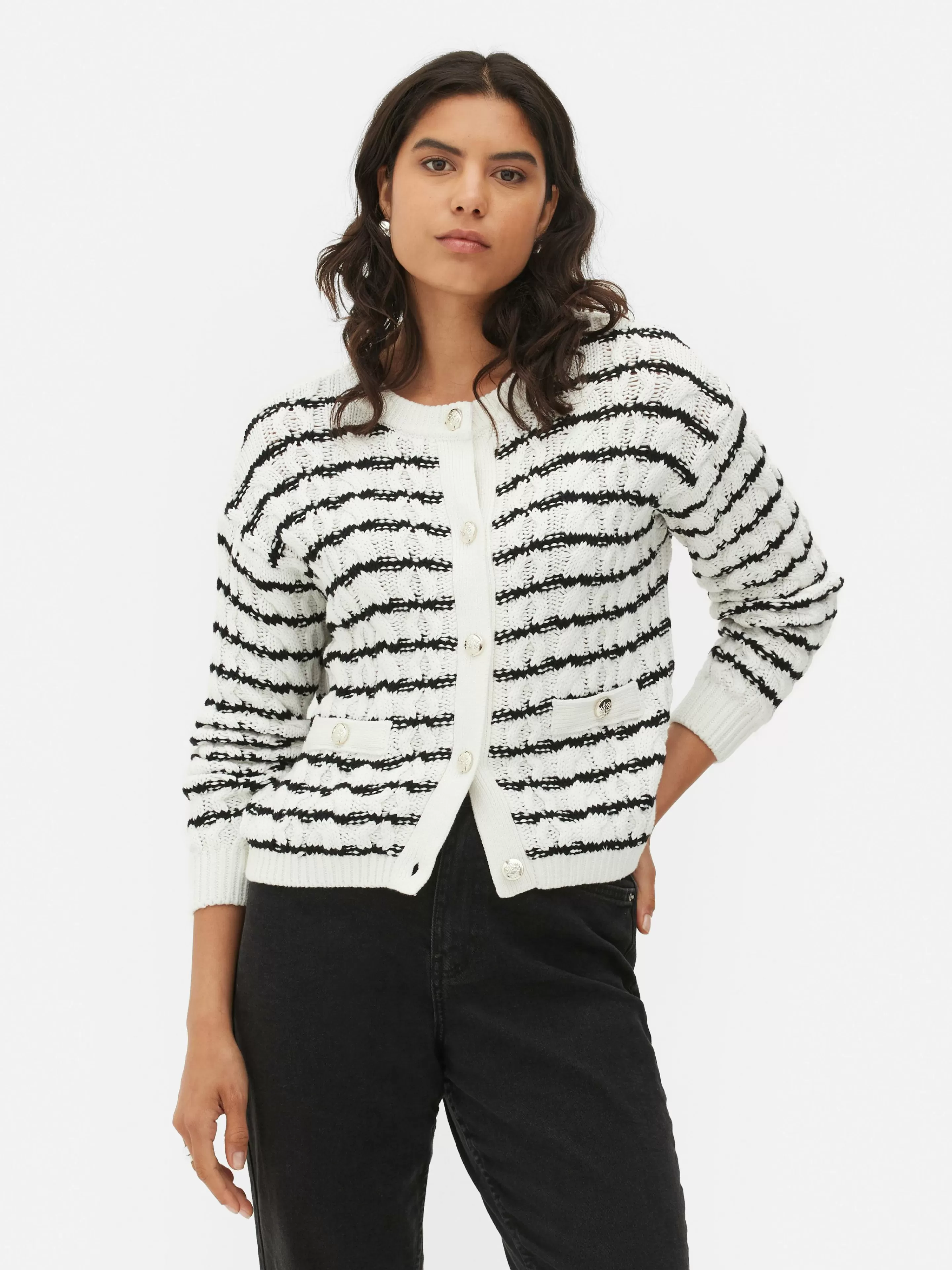 Gilet Rayé En Maille Torsadée-Primark Clearance