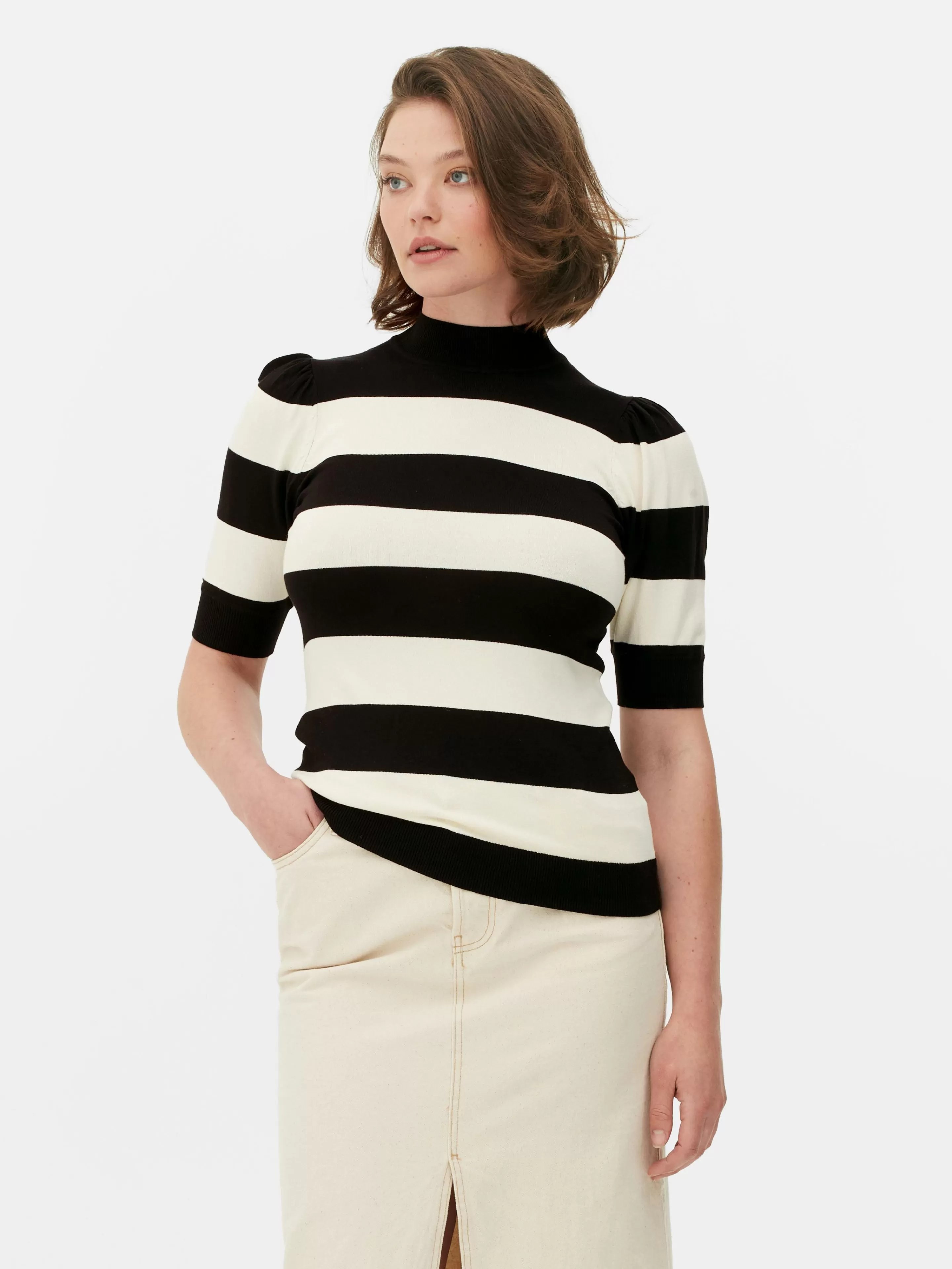 Haut Tricoté à Col Montant Et Manches Bouffantes-Primark Clearance