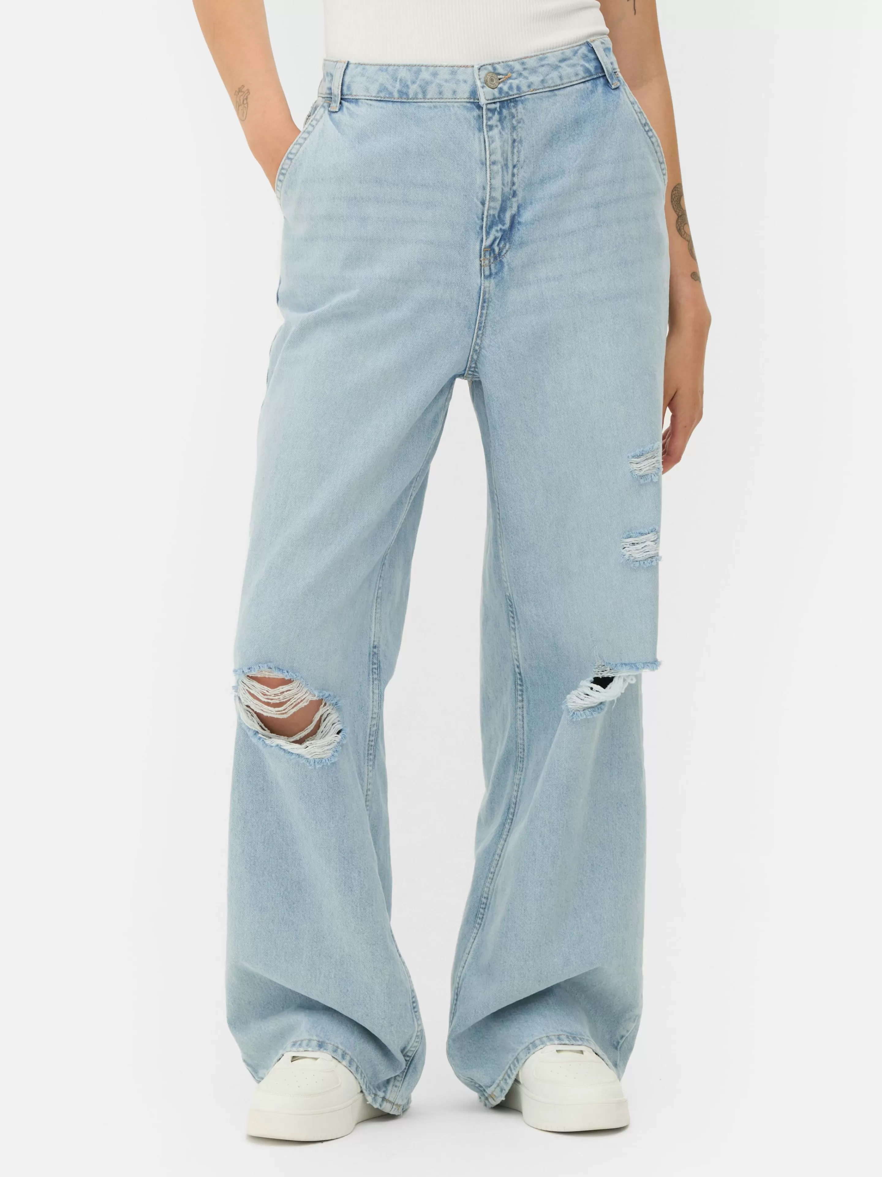 Jean Denim Ample à Effet Vieilli-Primark Best