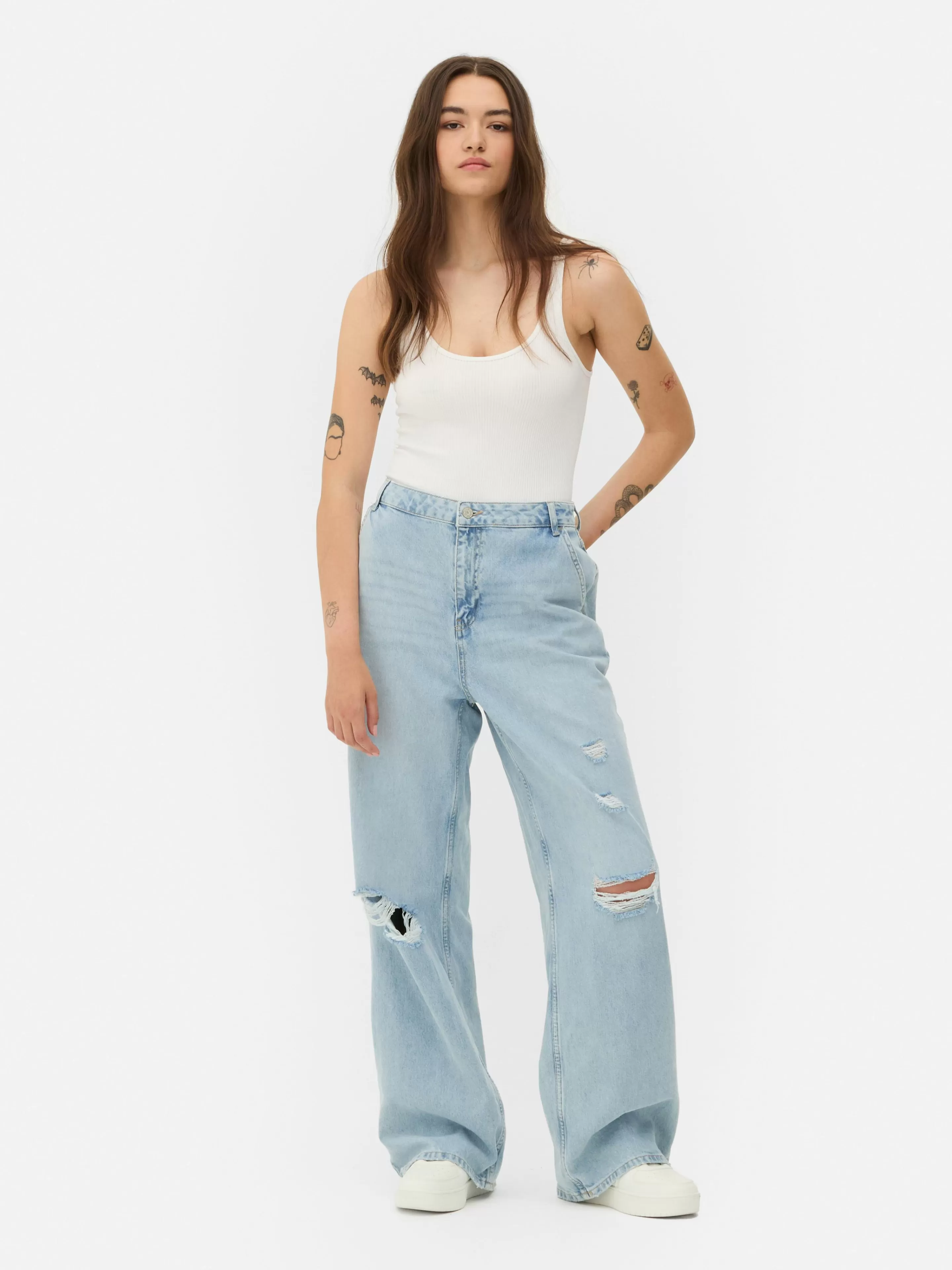 Jean Denim Ample à Effet Vieilli-Primark Best