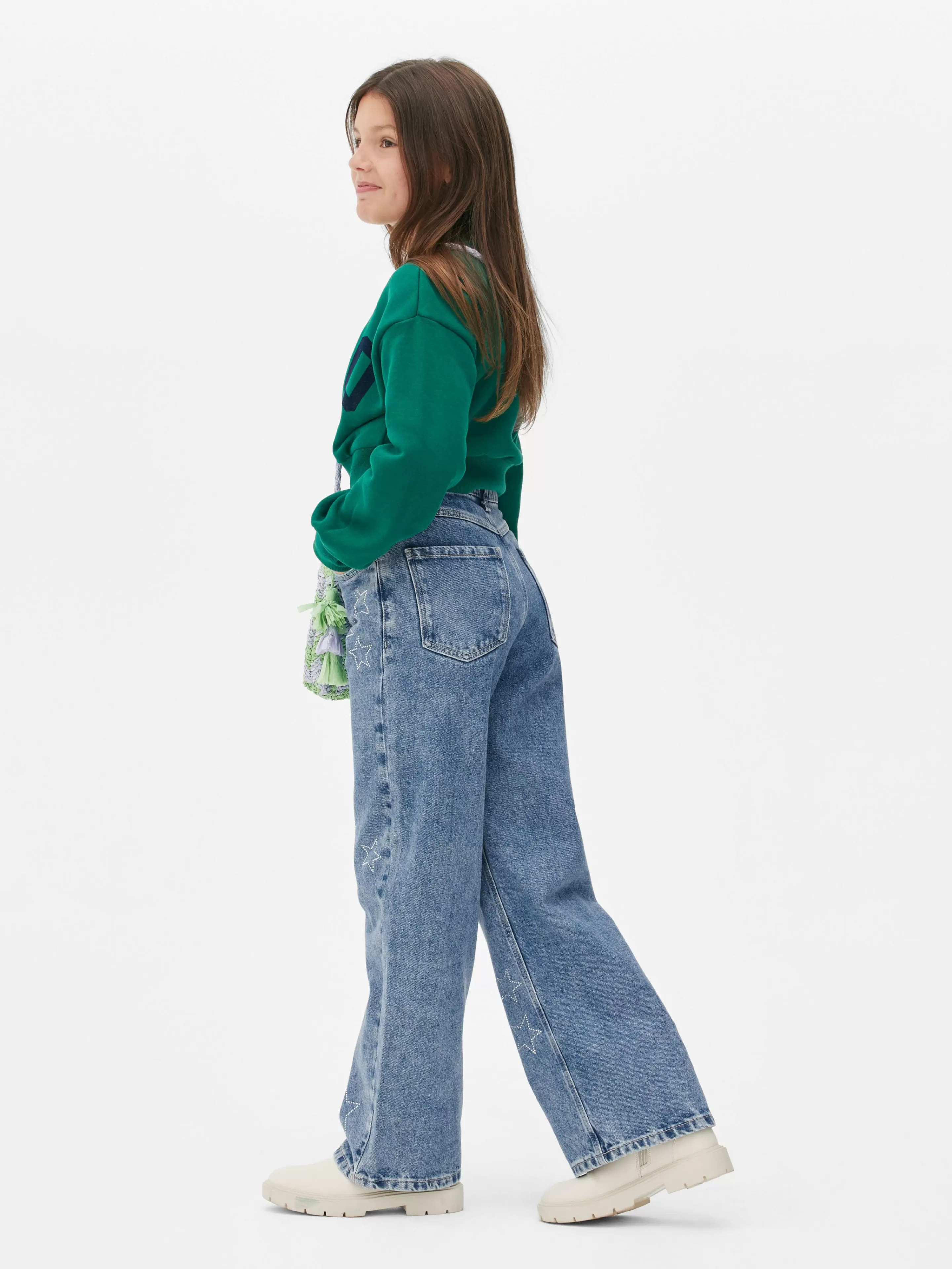 Jean Denim Large Avec Motif étoile à Strass-Primark Fashion