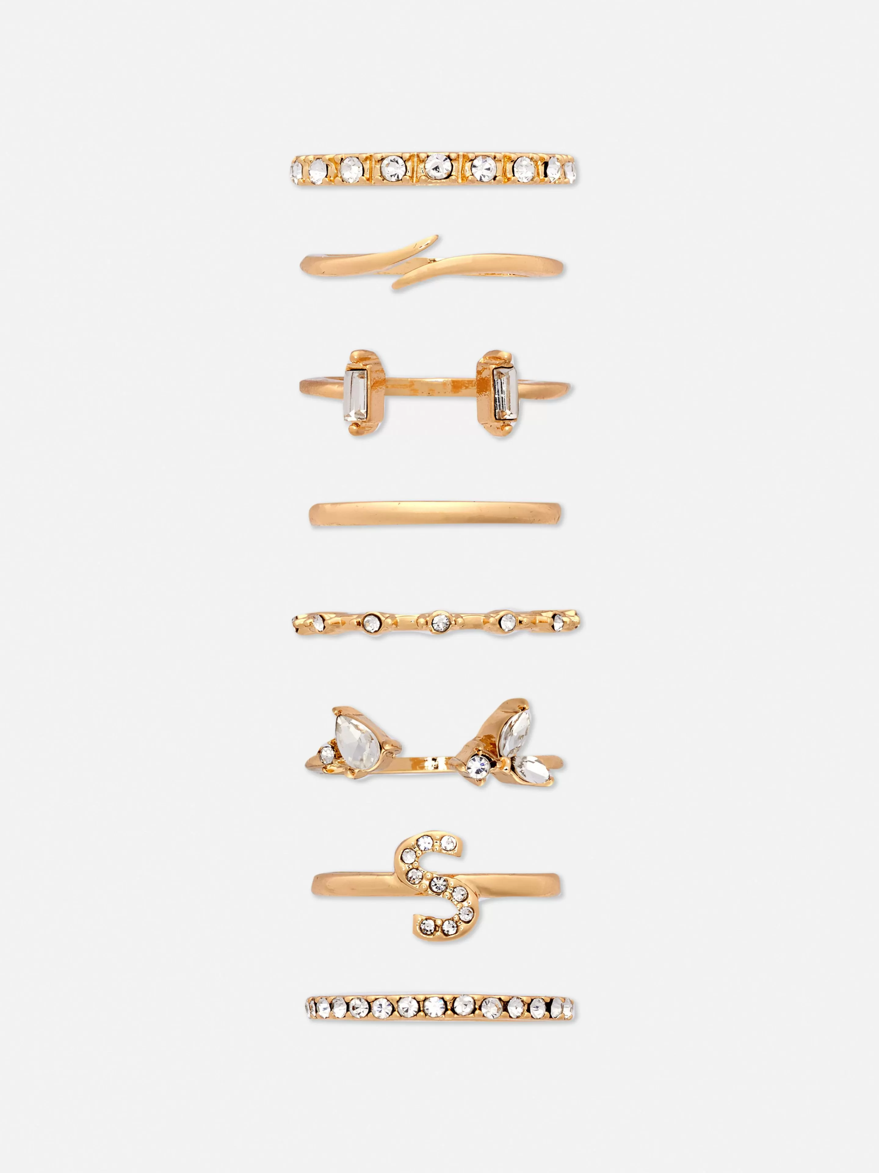 Lot De 8 Bagues à Initiale Et Strass-Primark Discount