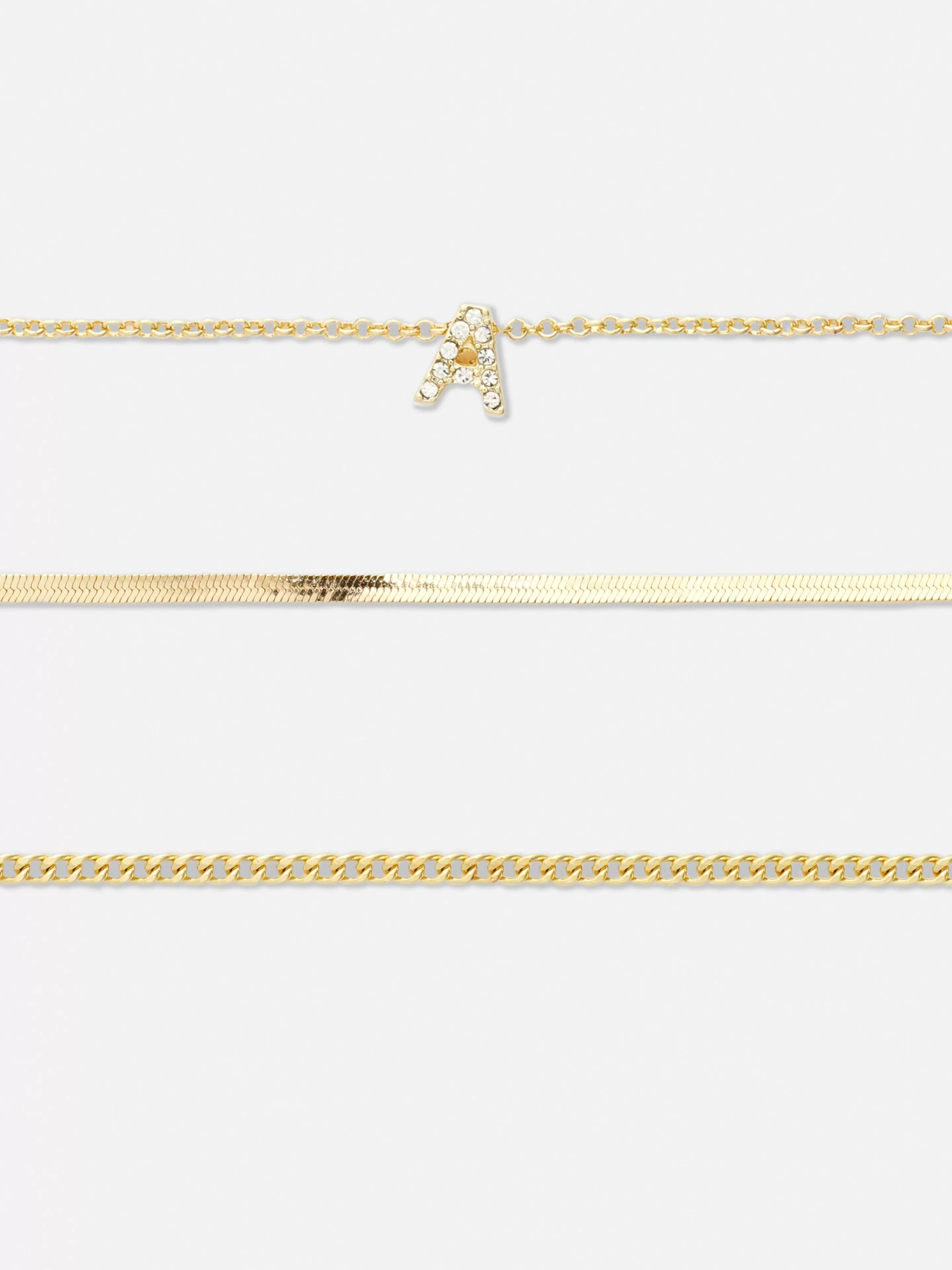Lot De 3 Bracelets à Initiale Et Strass-Primark New