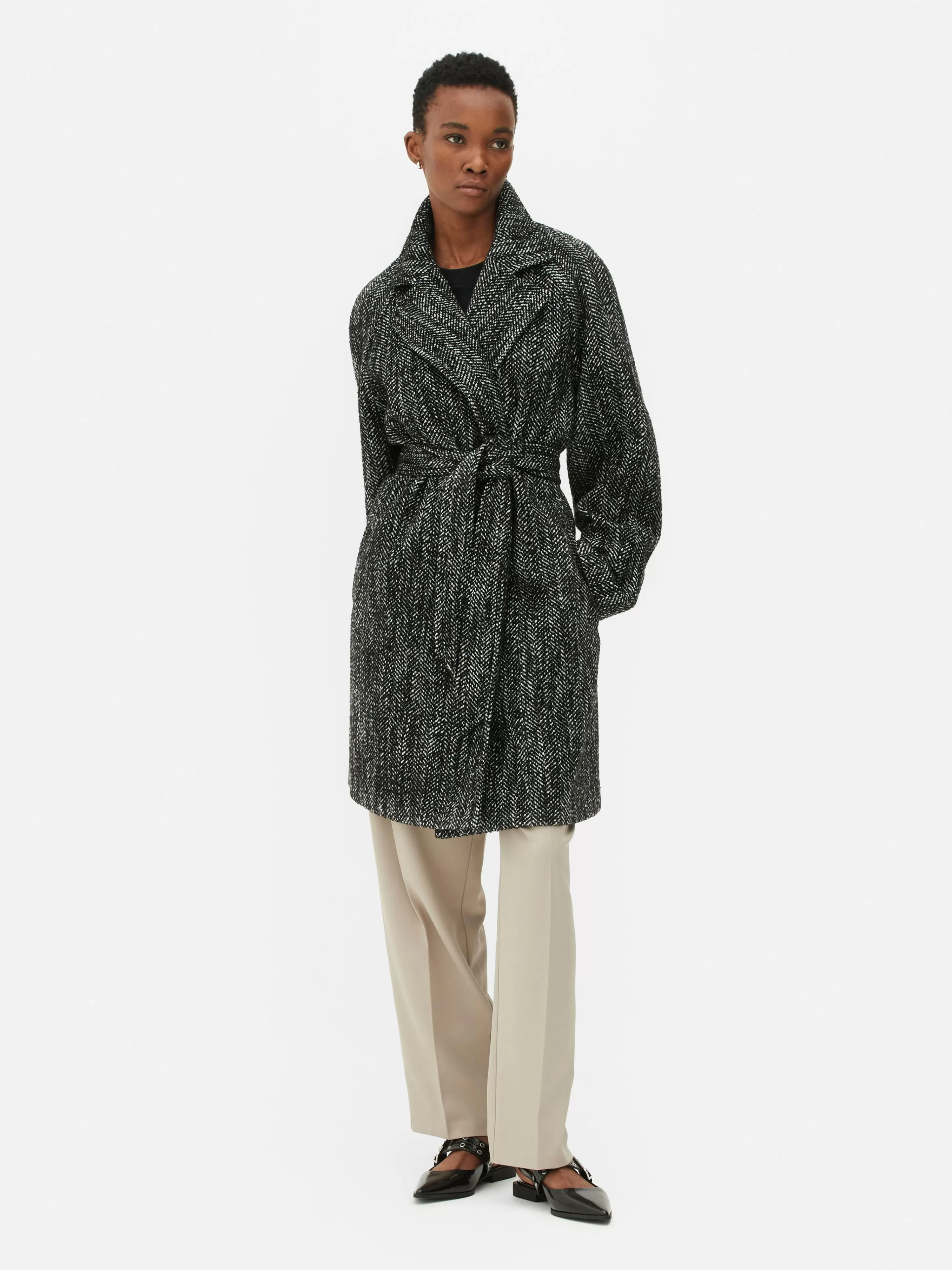 Manteau à Chevrons Avec Ceinture-Primark Clearance