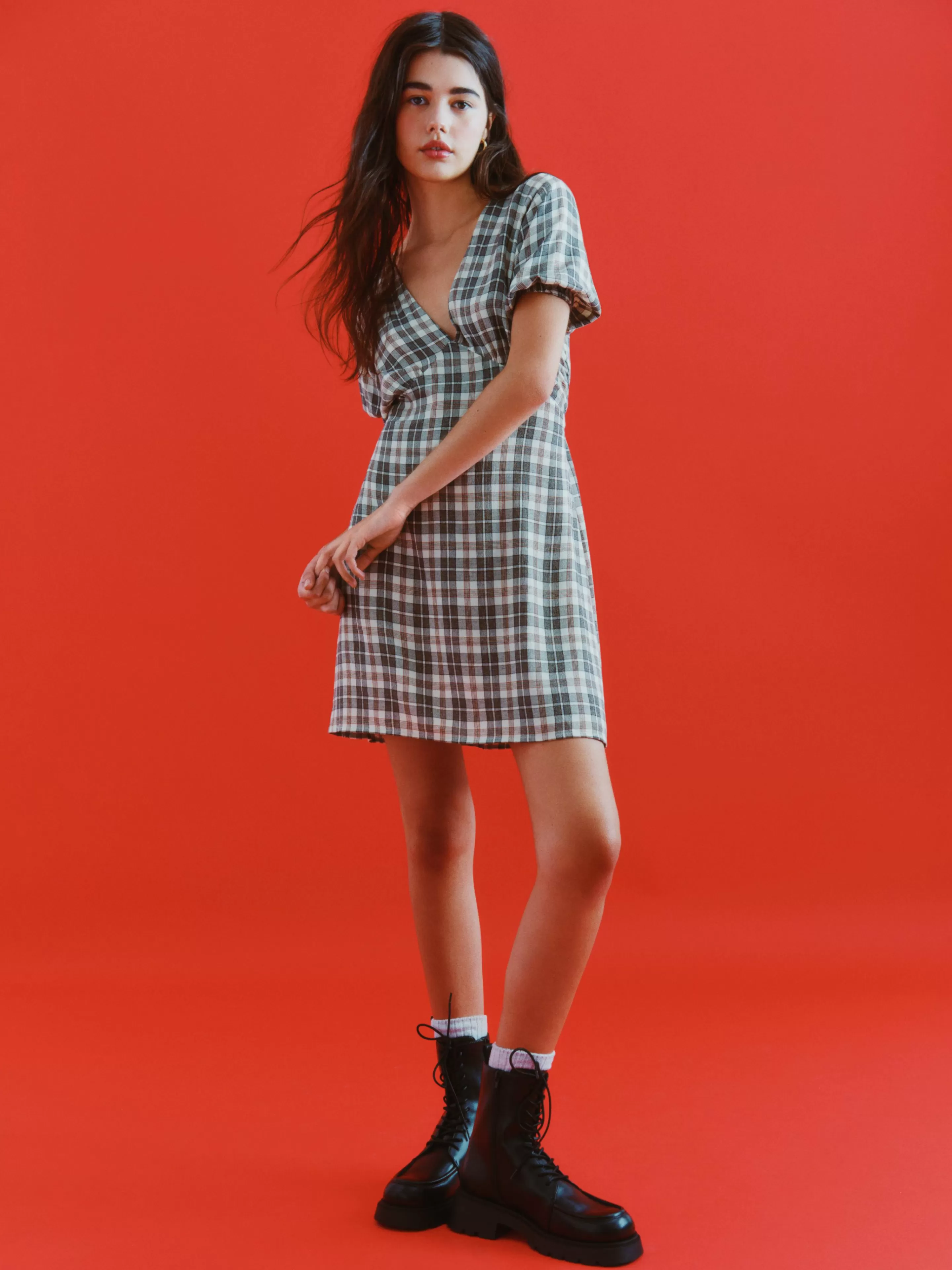 Mini Robe à Carreaux Et Col En V-Primark Flash Sale