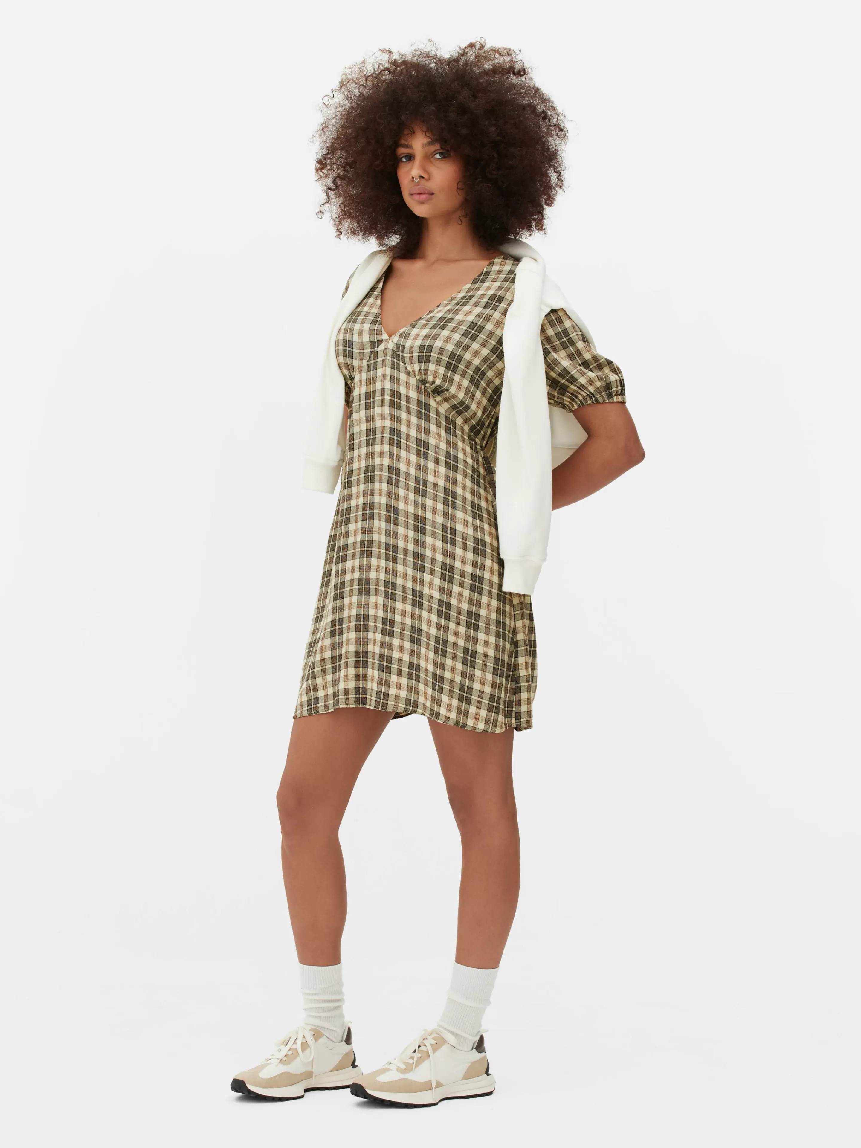 Mini Robe à Carreaux Et Col En V-Primark Flash Sale