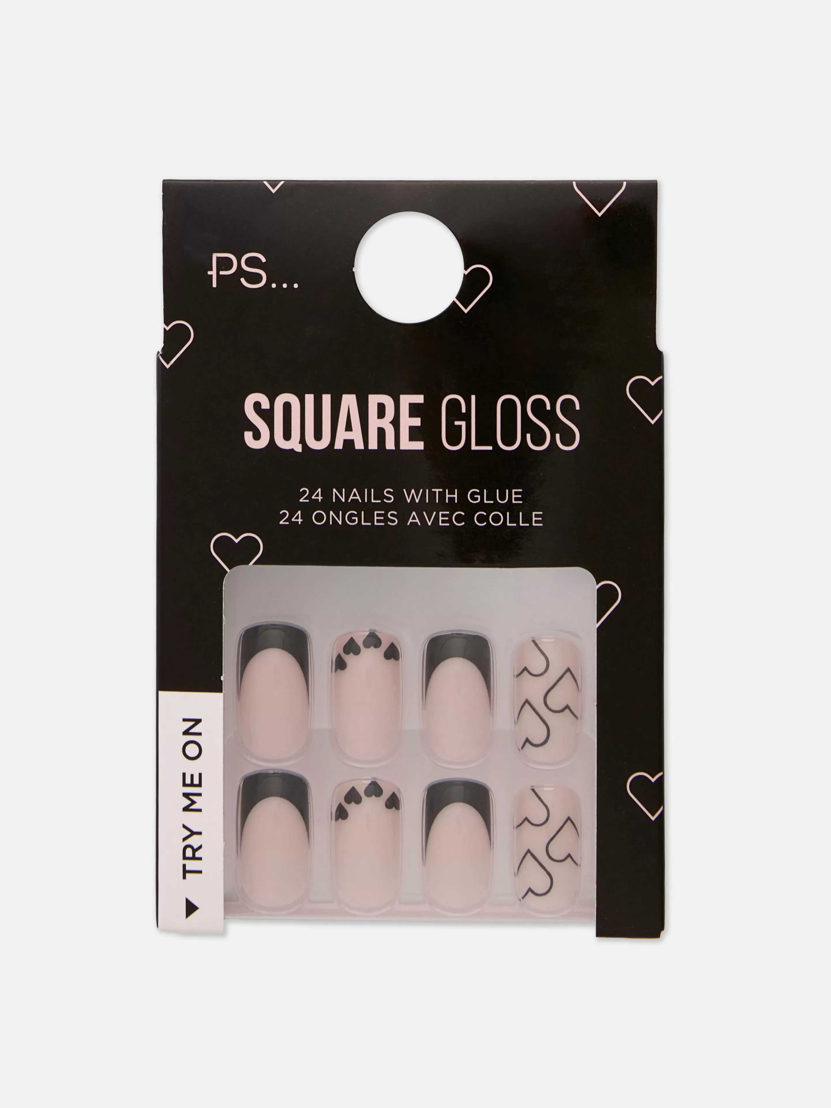 PS... Faux Ongles Carrés Brillants Avec Cœurs-Primark Store
