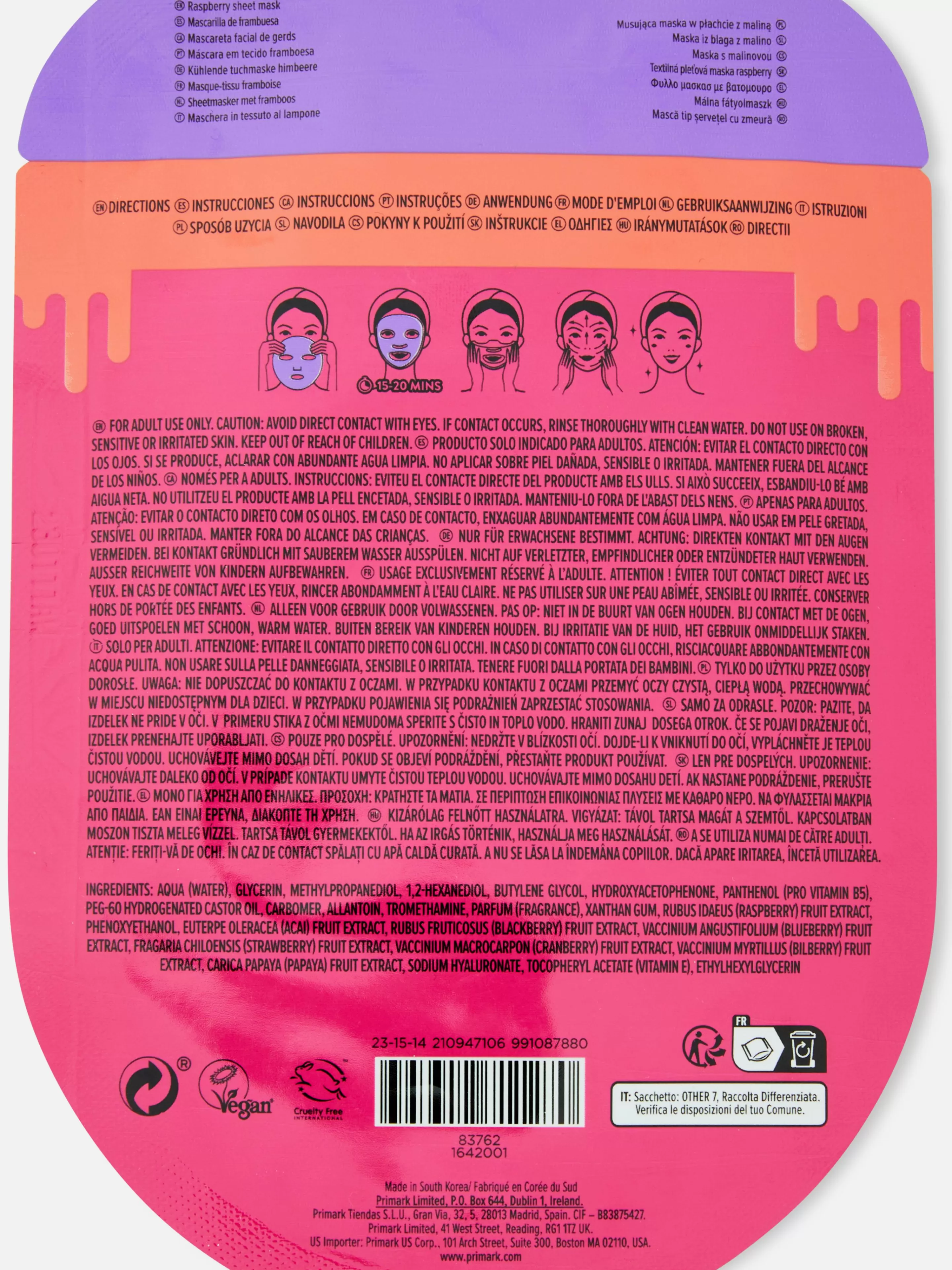 PS... Masque-tissu Fizz Framboise-Primark Flash Sale