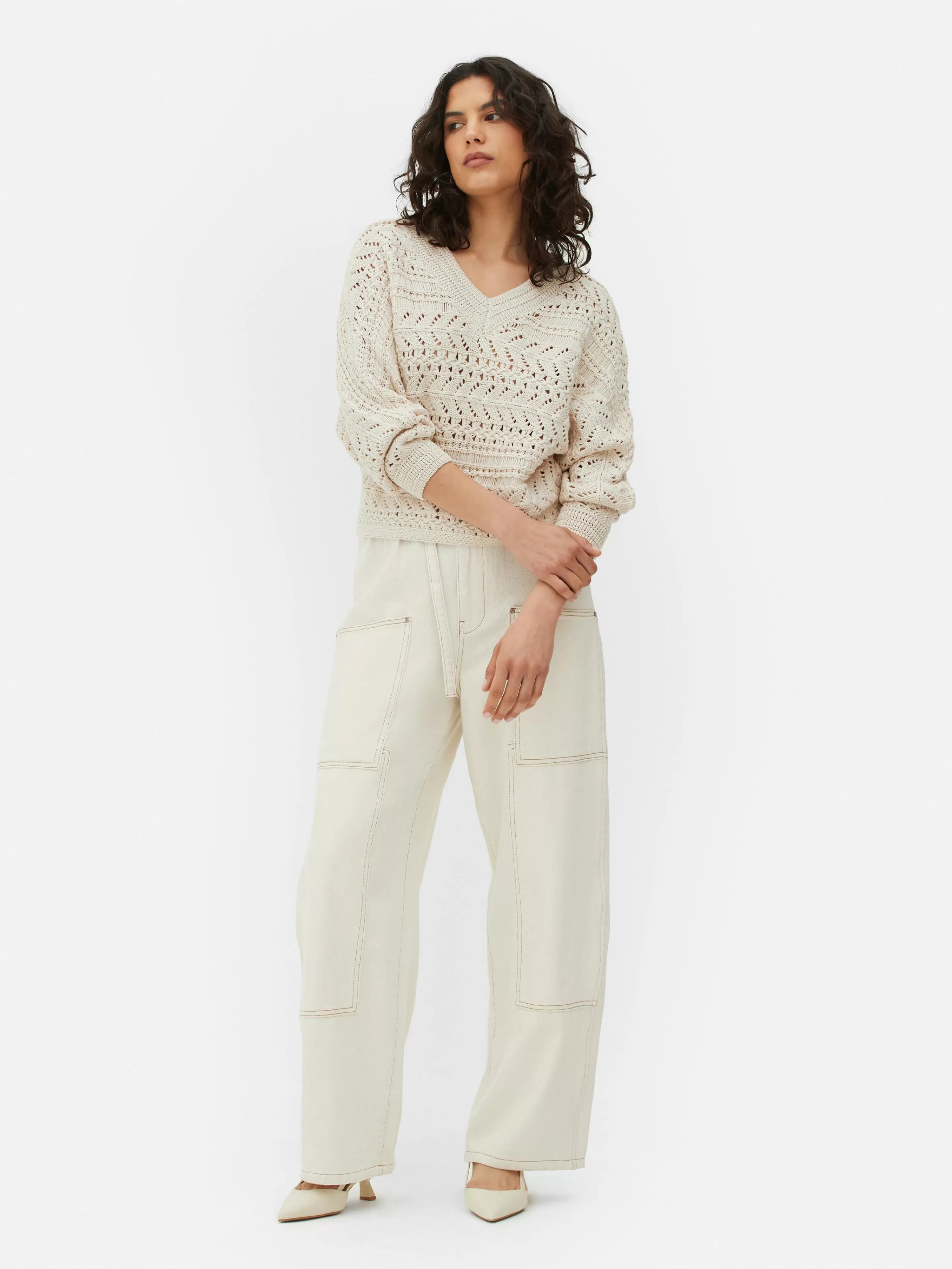 Pull En Maille Pointelle à Col En V-Primark Store