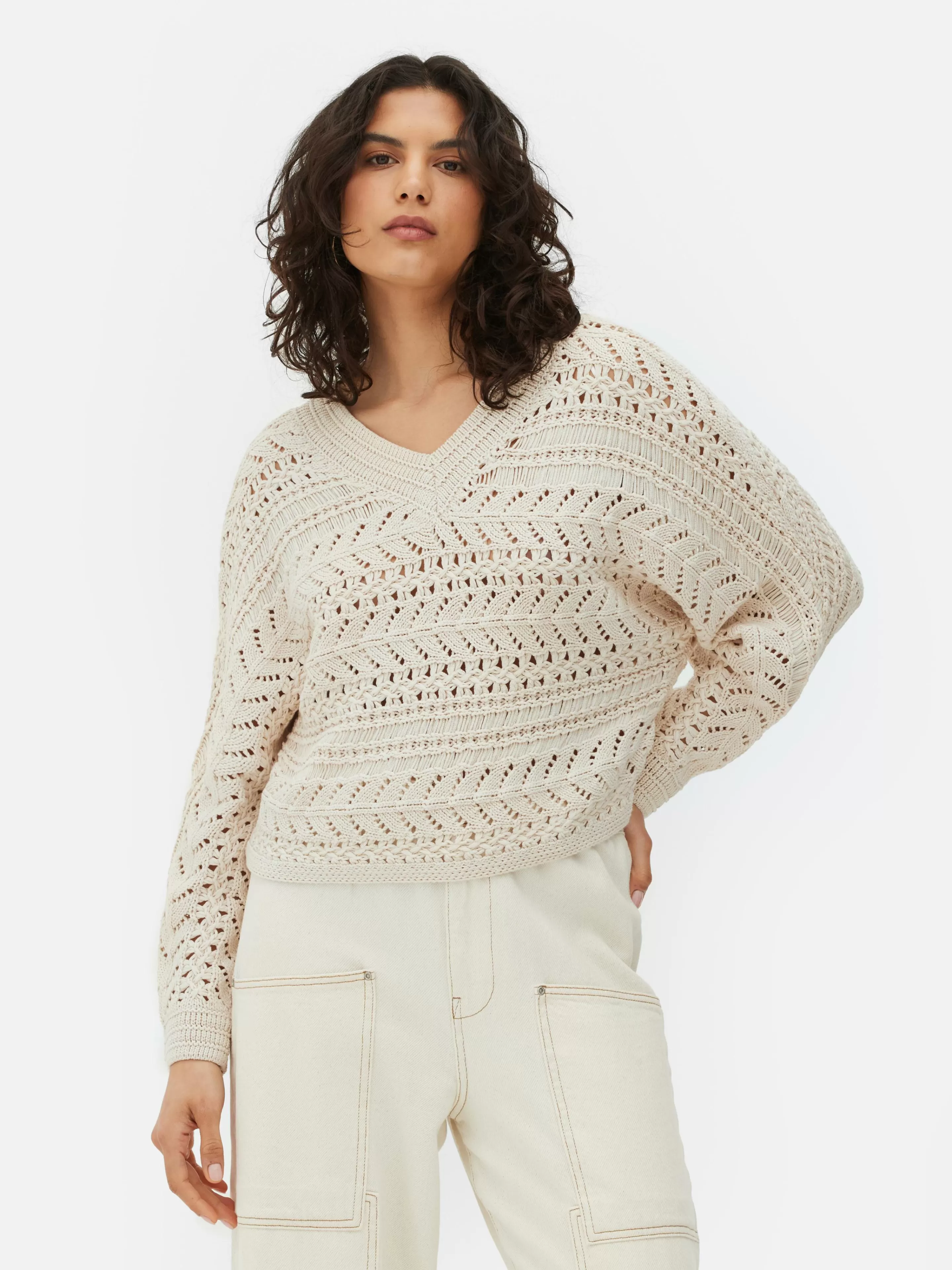 Pull En Maille Pointelle à Col En V-Primark Store
