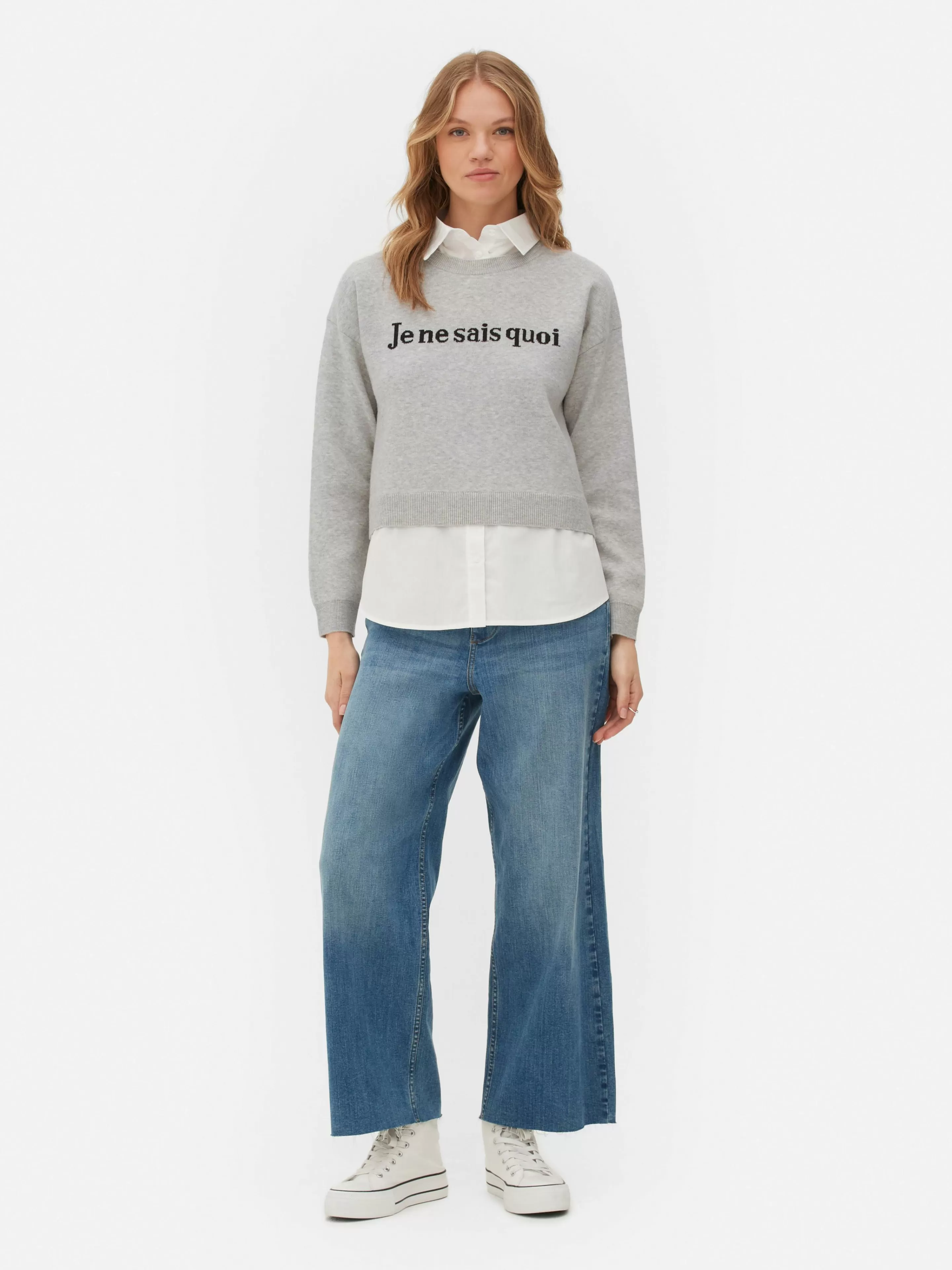Pull Tricoté à Message Et Chemise Deux-en-un-Primark Store