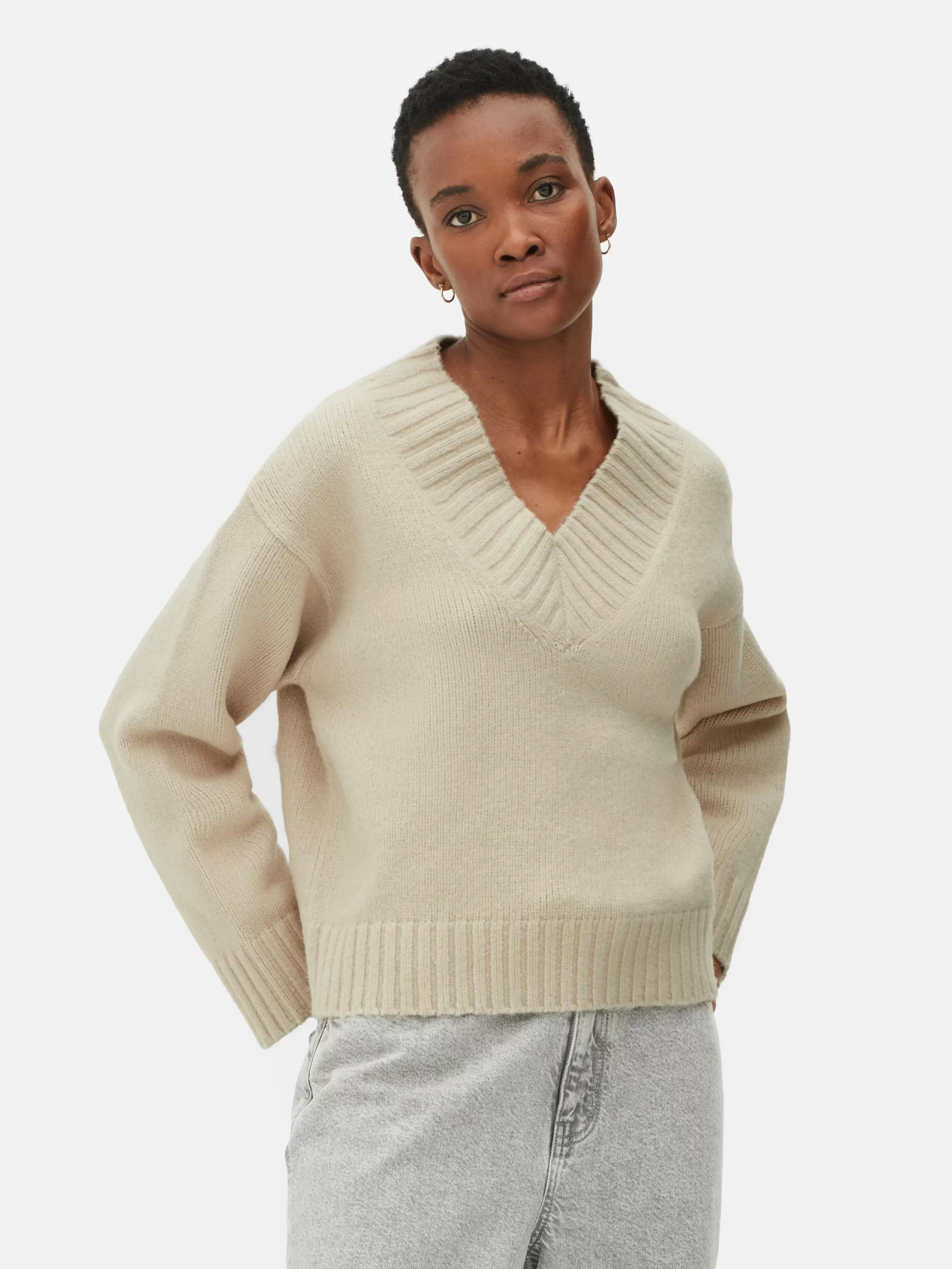 Pull Tricoté épais à Col En V-Primark Fashion