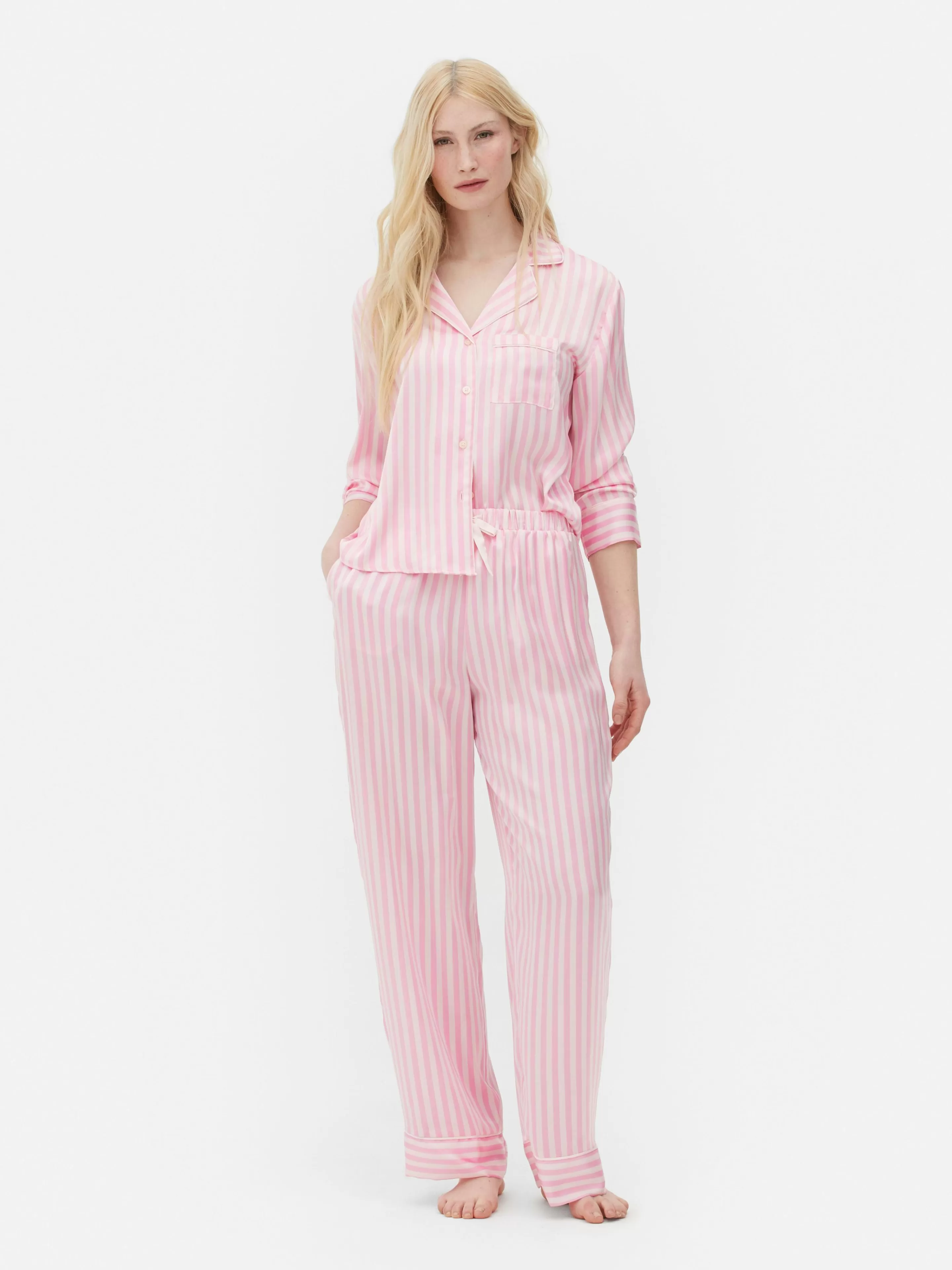 Pyjama En Satin à Manches Longues-Primark Discount