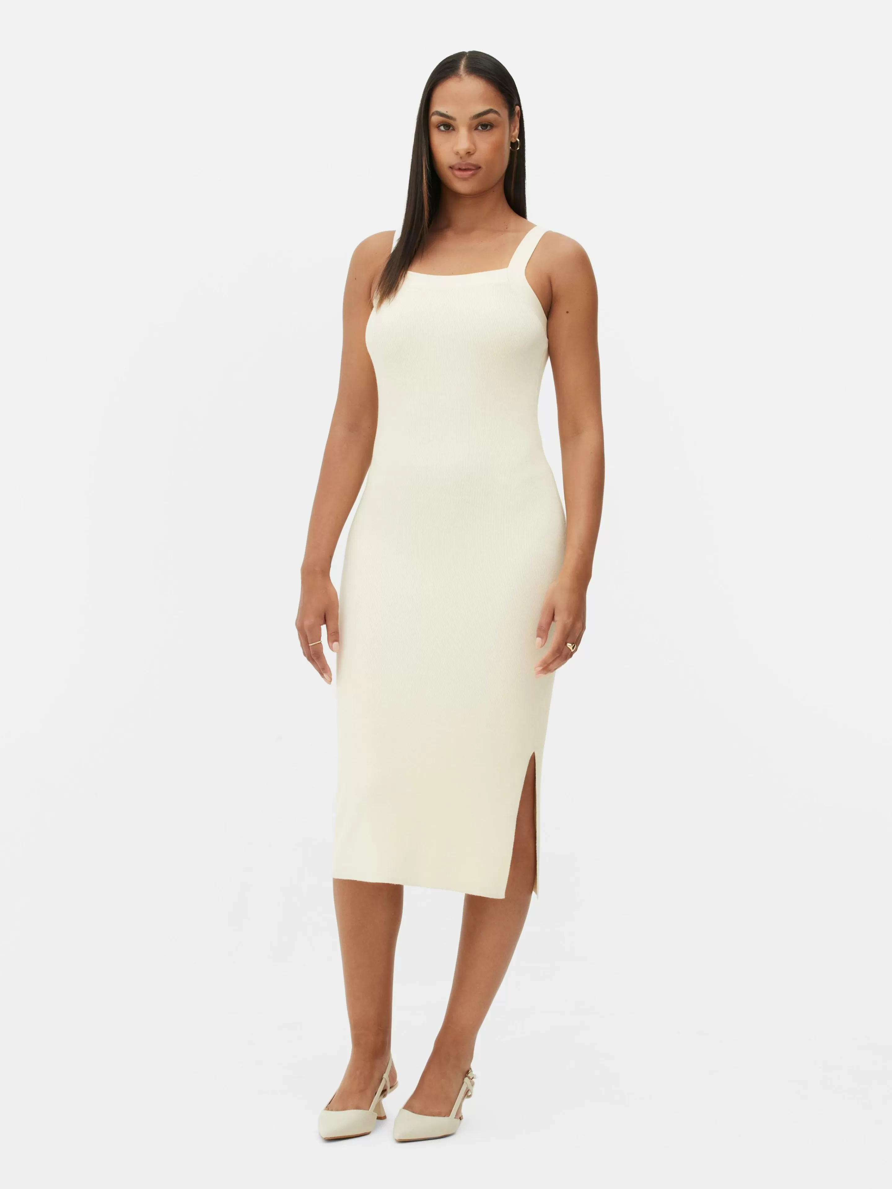 Robe Côtelée à Encolure Carrée-Primark Fashion