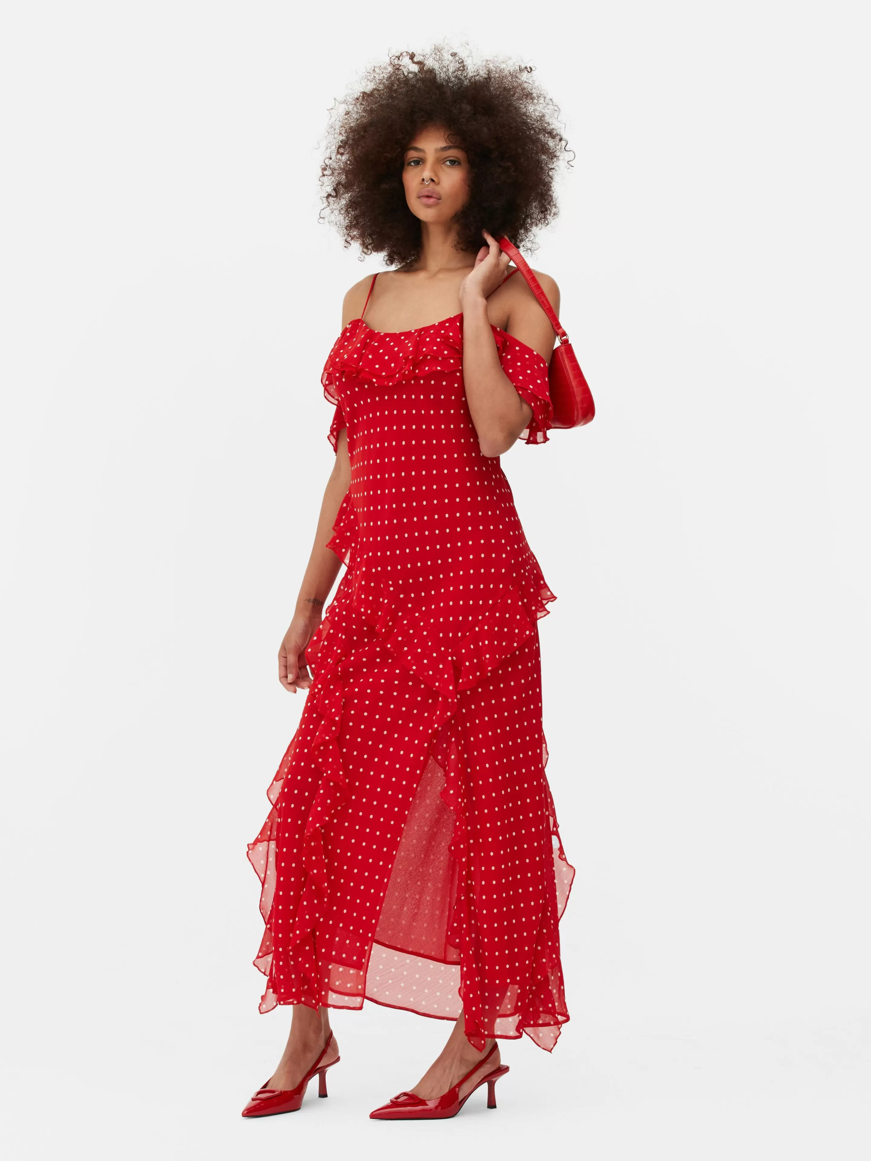 Robe Mi-longue à Volants Et à Pois-Primark Outlet