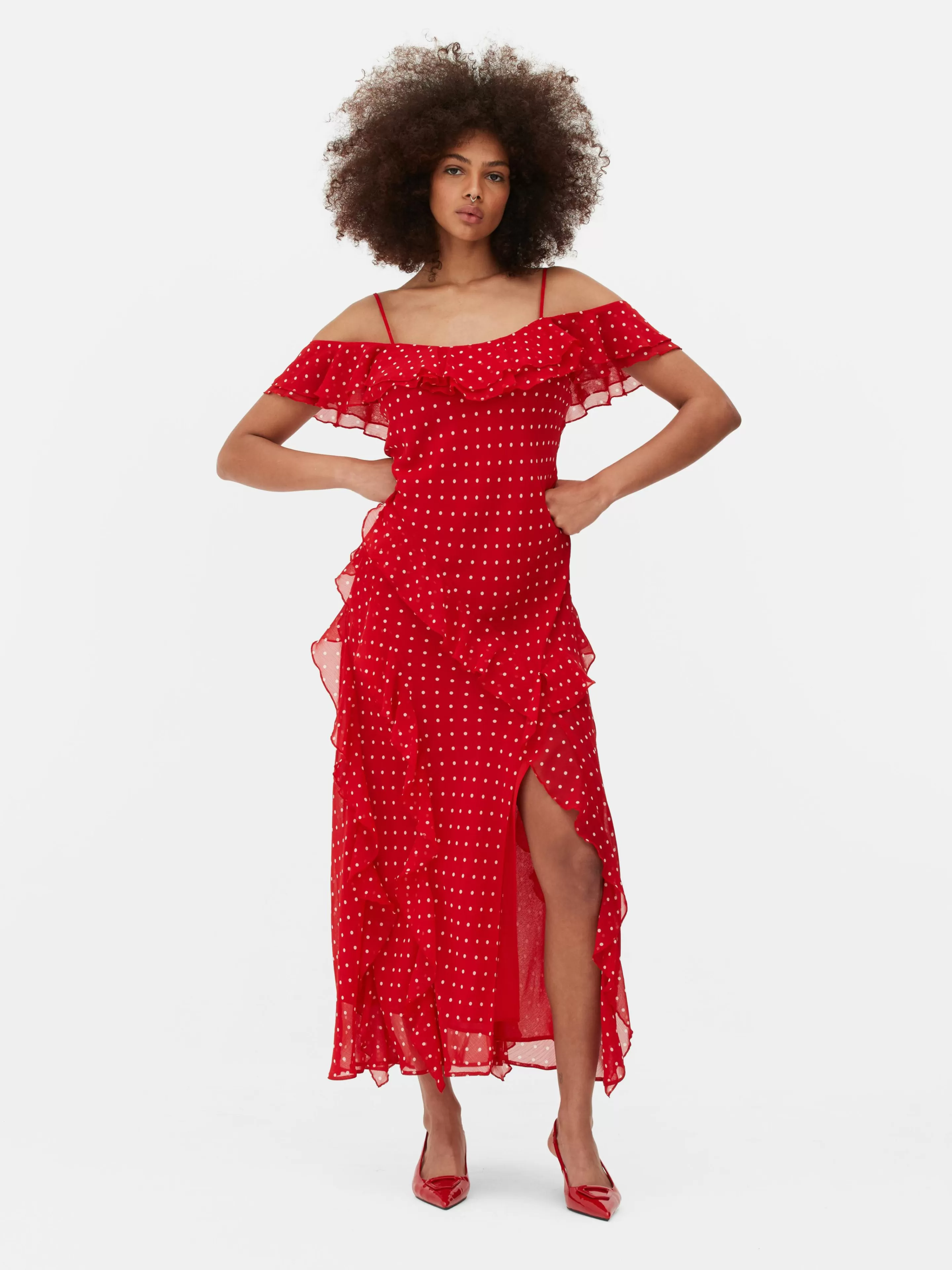 Robe Mi-longue à Volants Et à Pois-Primark Outlet
