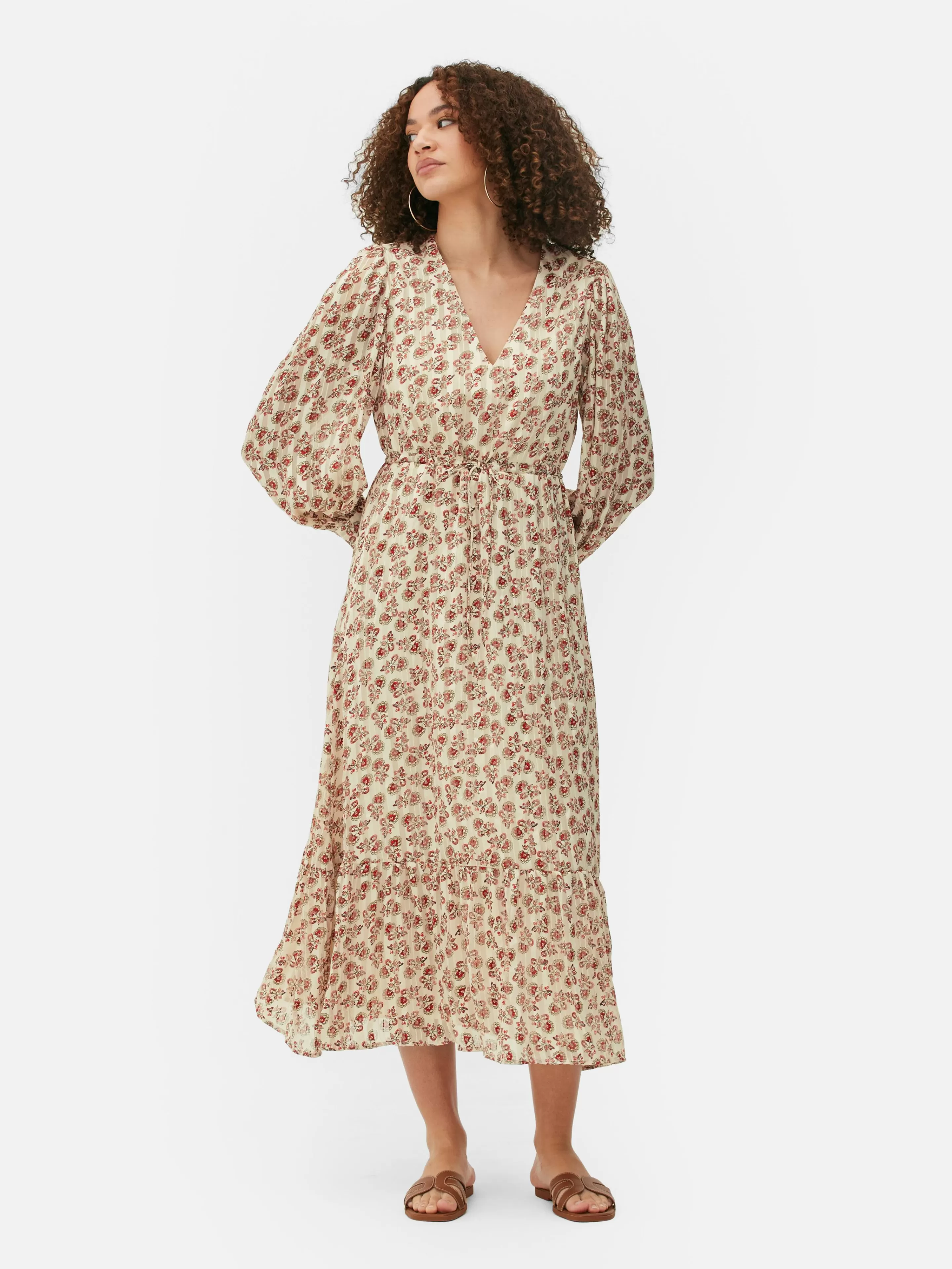 Robe Mi-longue Boho à Col En V-Primark Clearance