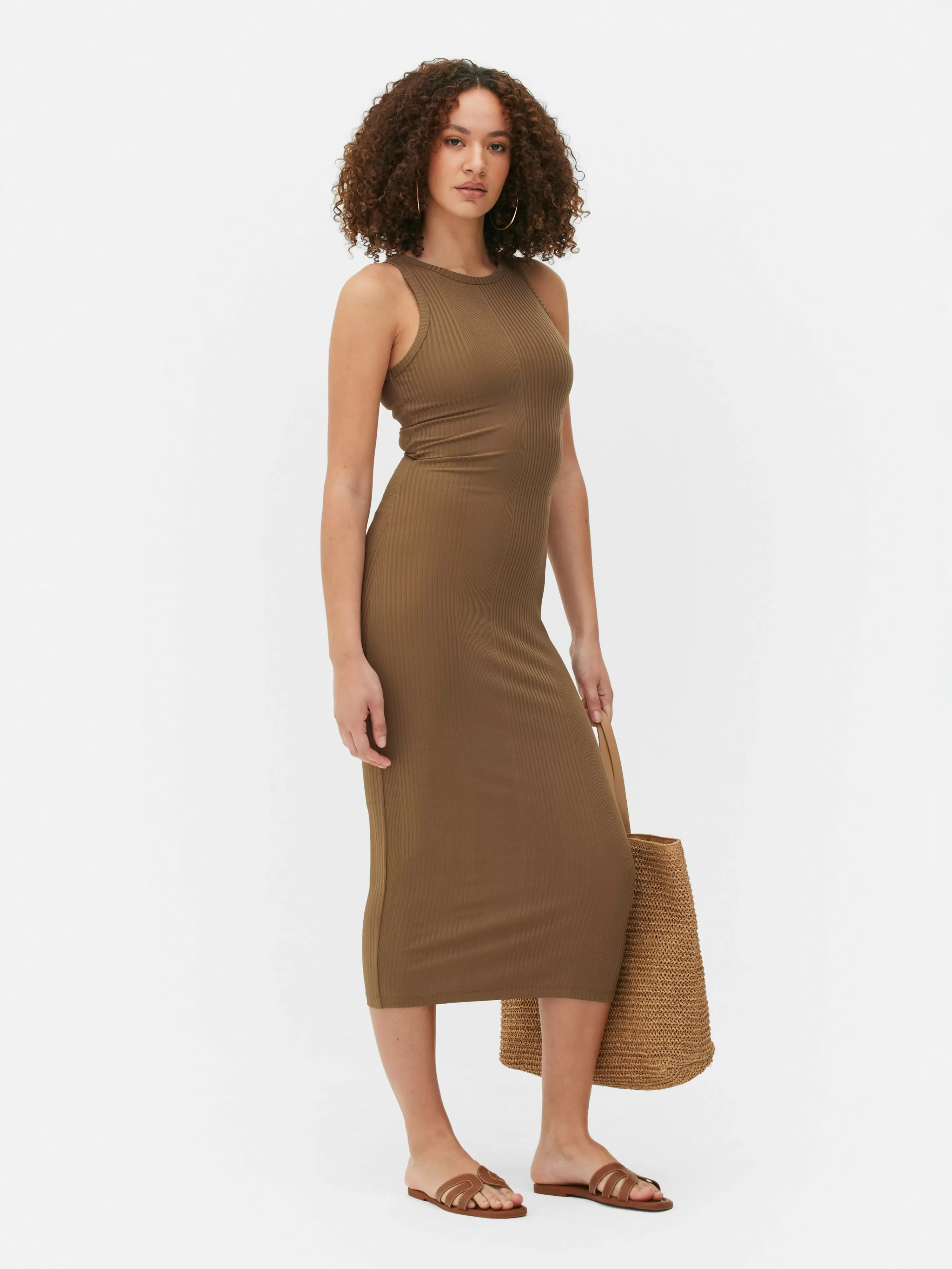 Robe Mi-longue Côtelée à Dos Nageur-Primark Store