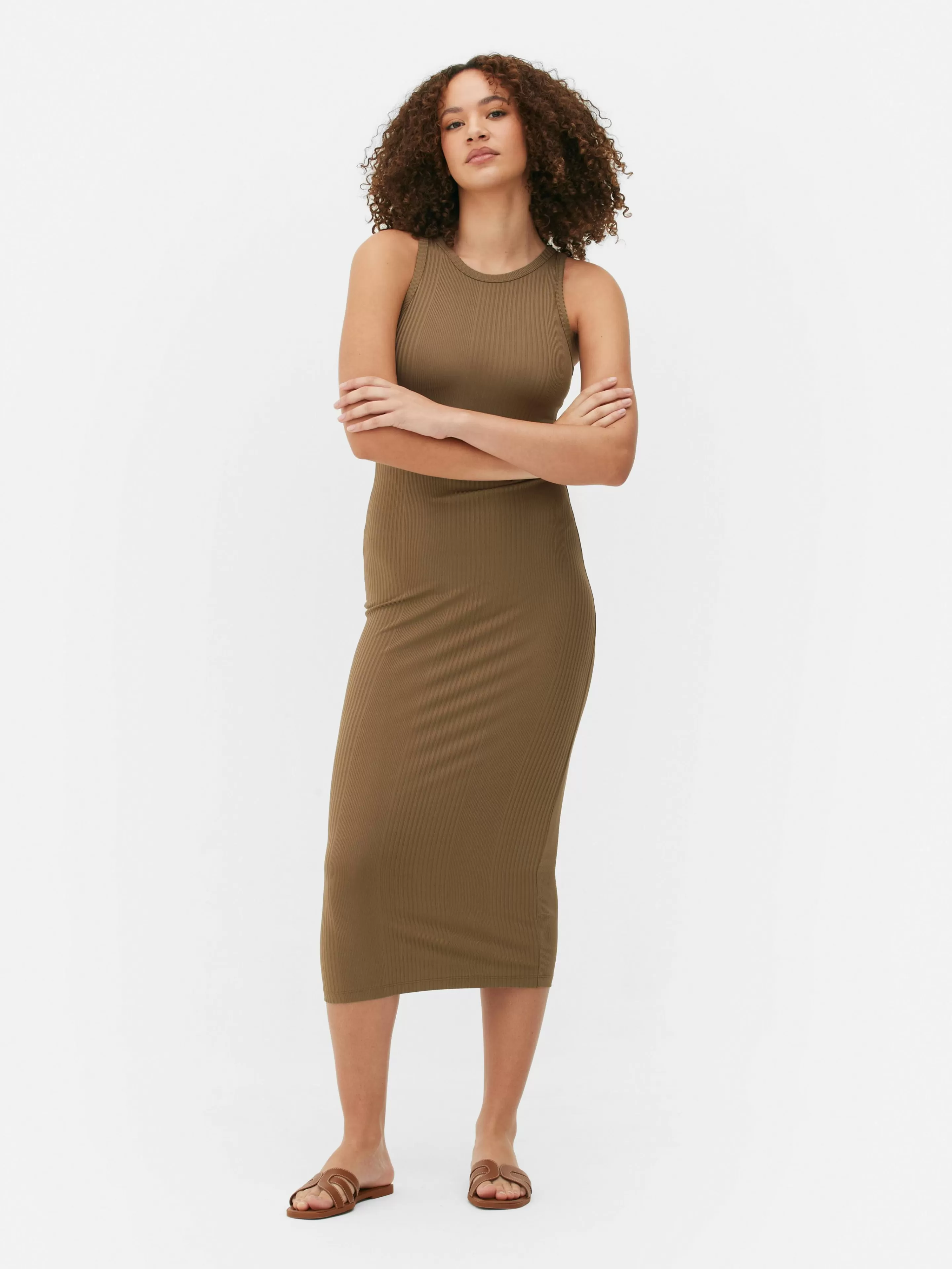Robe Mi-longue Côtelée à Dos Nageur-Primark Store