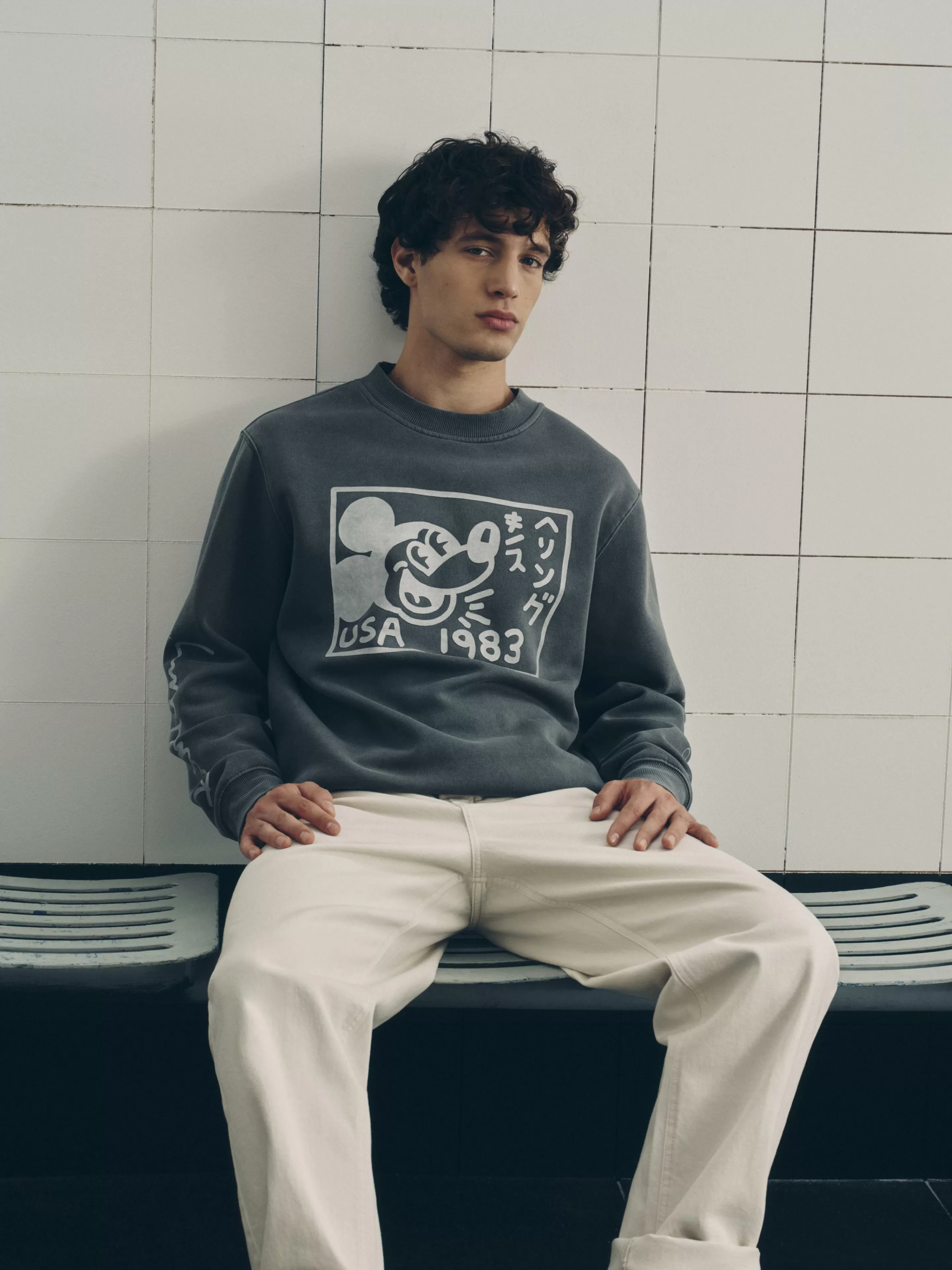 Sweat-shirt Délavé à L'acide Disney Mickey Mouse X Keith Haring-Primark Store