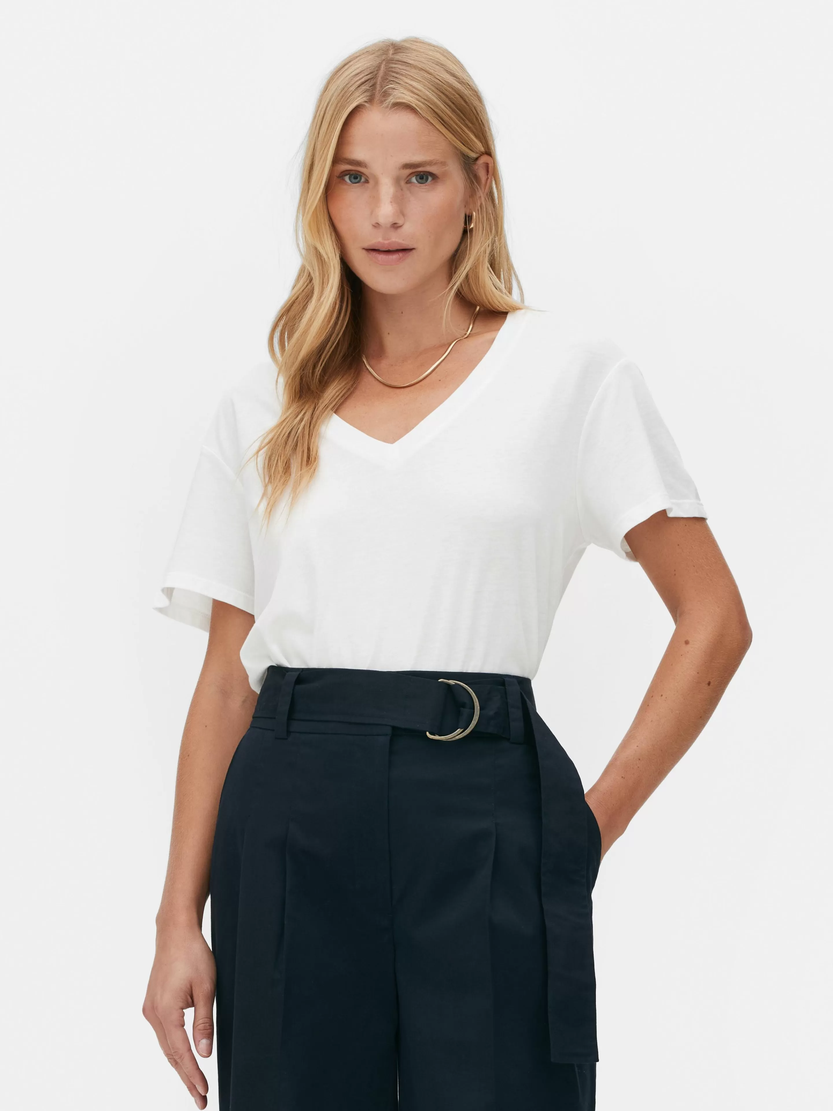 T-shirt à Col En V En Coton Mélangé-Primark Discount