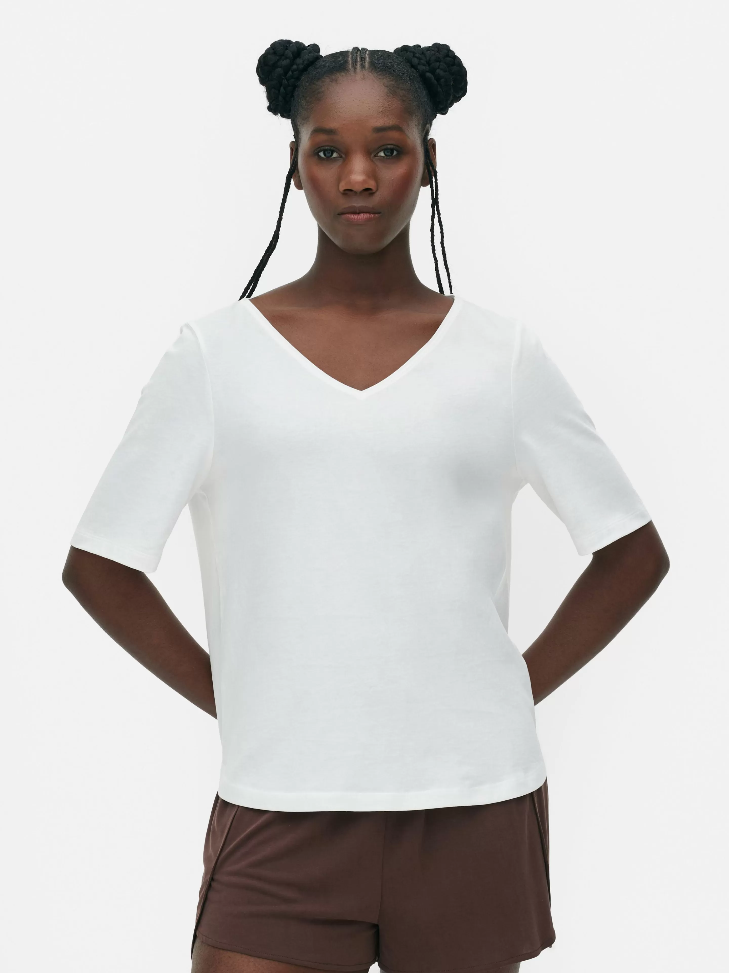 T-shirt à Col En V Et Manches Courtes-Primark Fashion