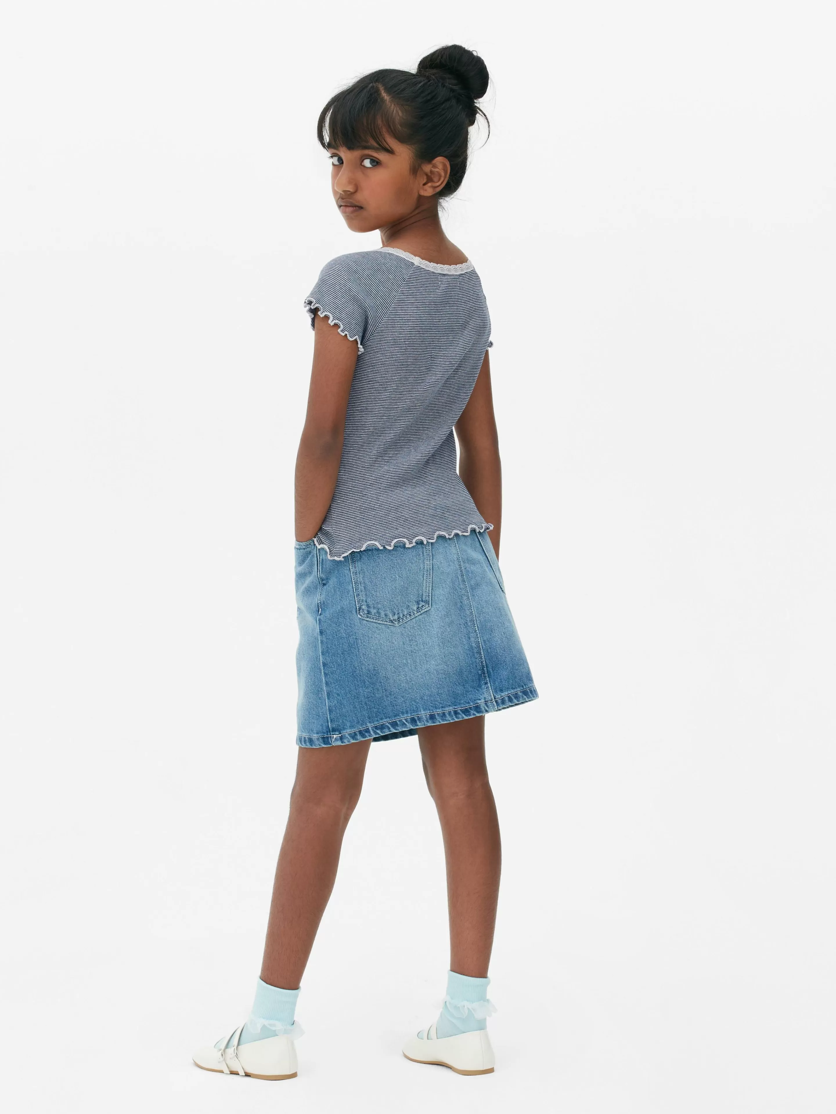T-shirt à Rayures Et à Finitions En Dentelle-Primark Store