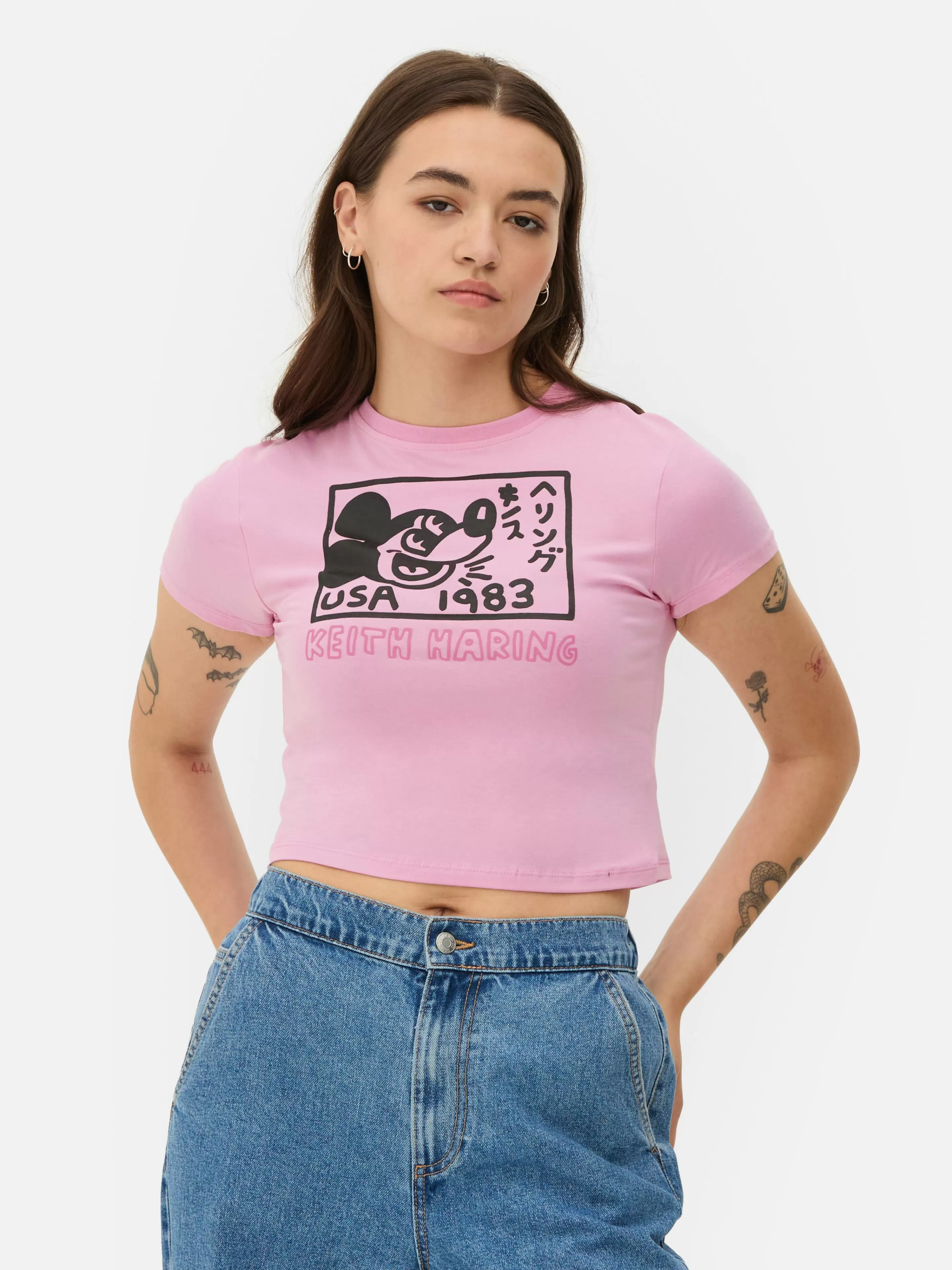 T-shirt Court Disney Mickey Mouse X Keith Haring-Primark Clearance