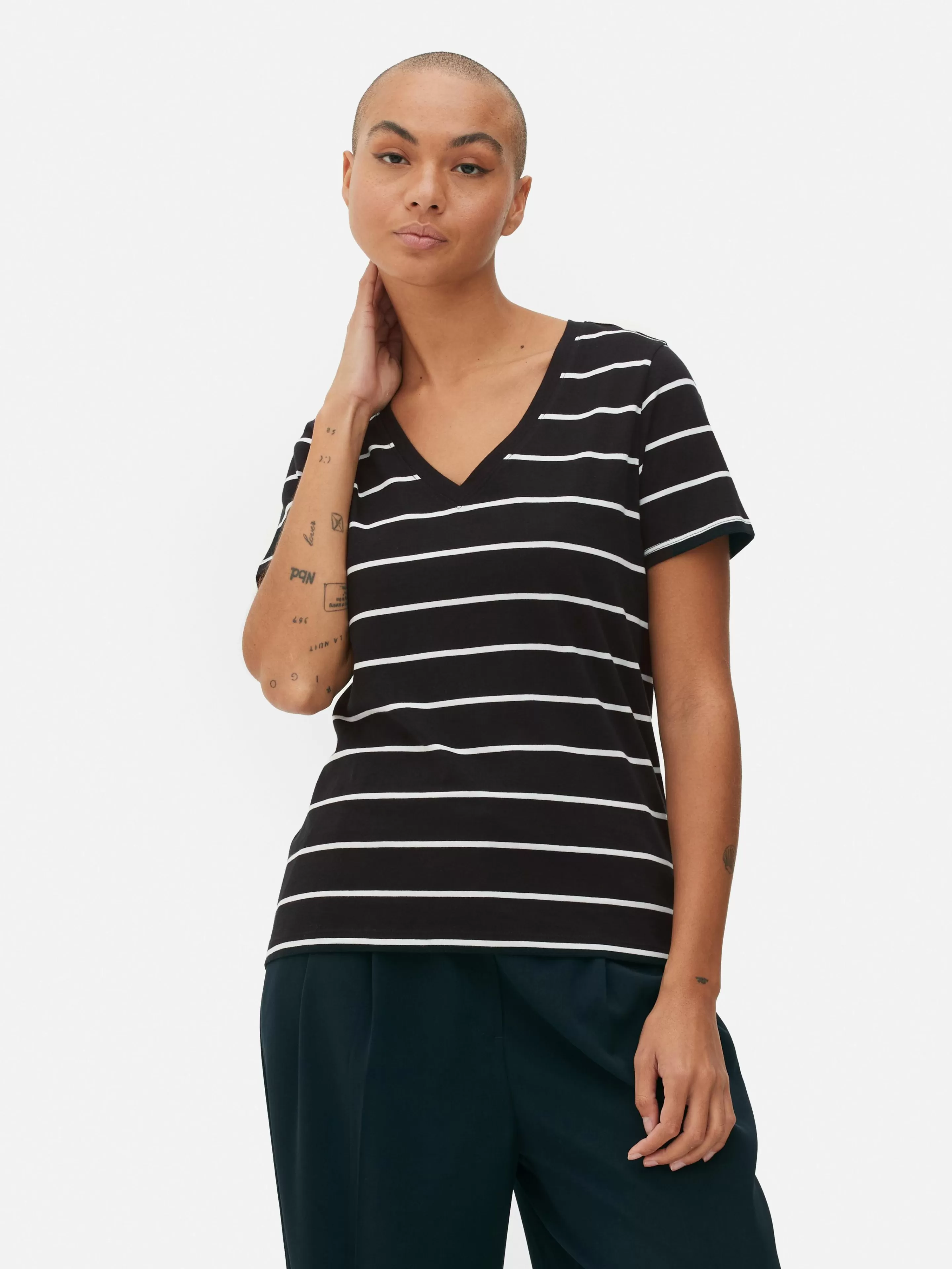 T-shirt Rayé à Col En V-Primark Flash Sale