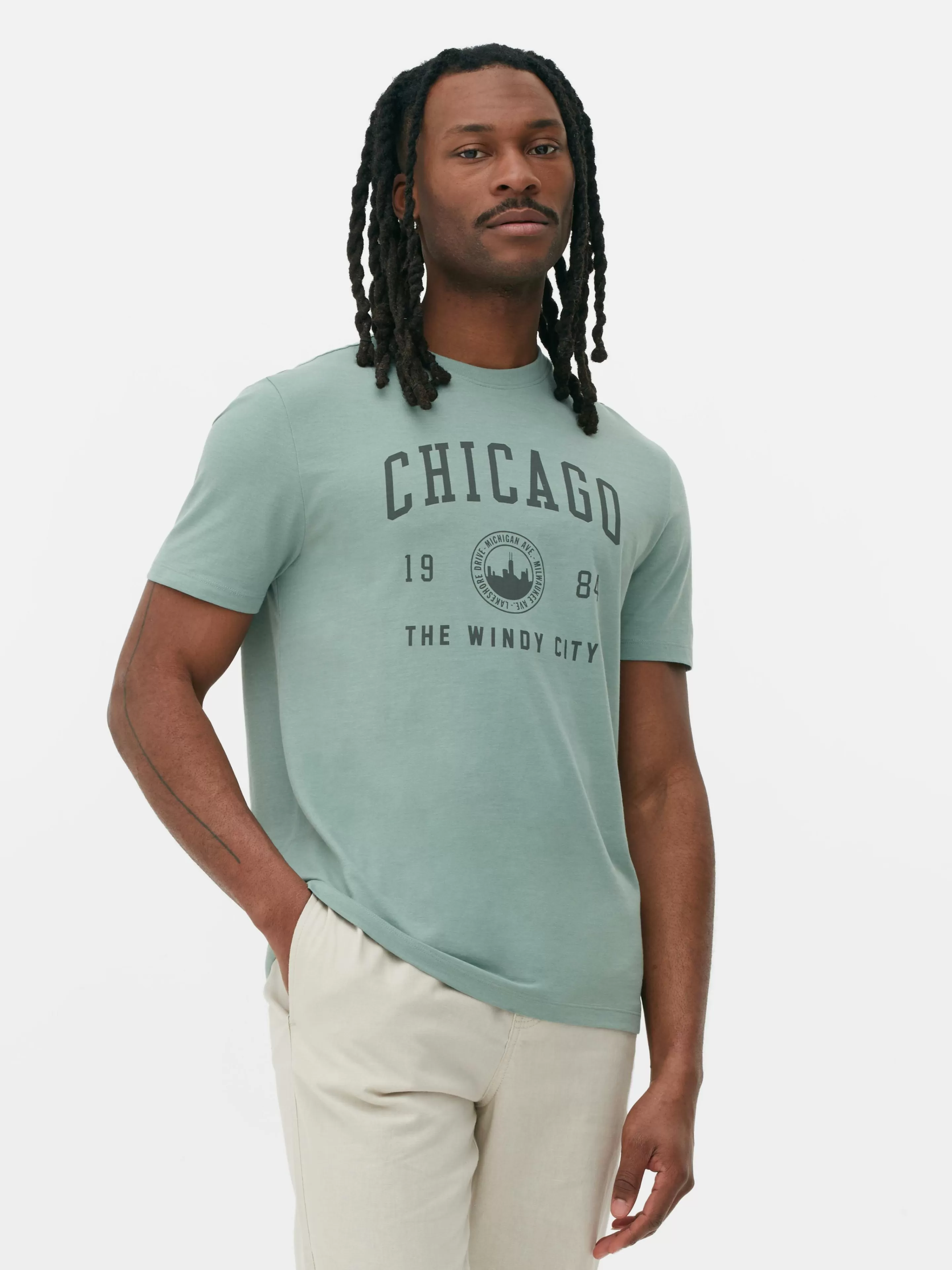 T-shirt Style Universitaire Chicago-Primark Clearance