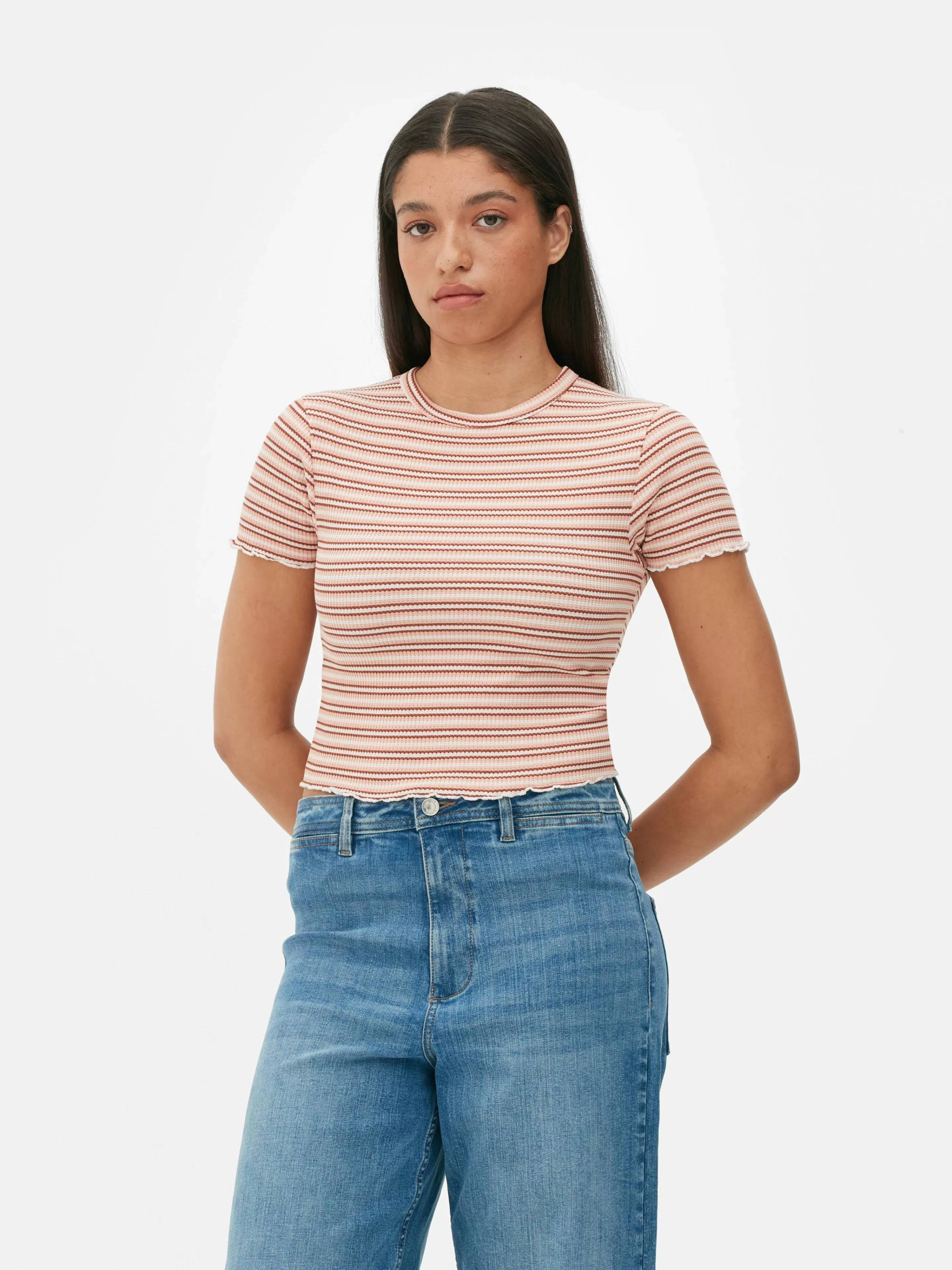 T-shirt Texturé à Ourlet Ondulé-Primark Sale