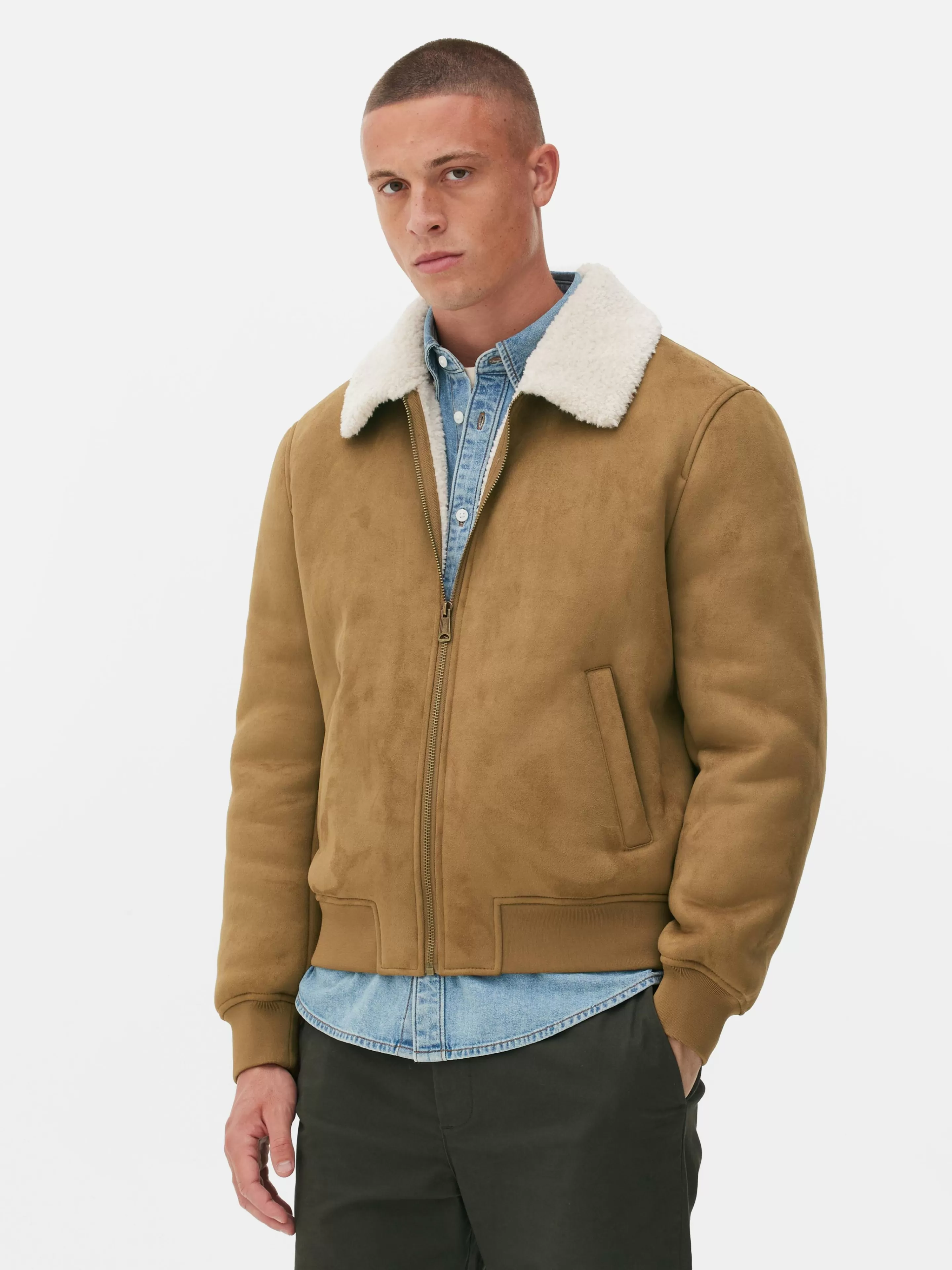 Veste En Suédine à Col Effet Mouton Retourné-Primark Cheap