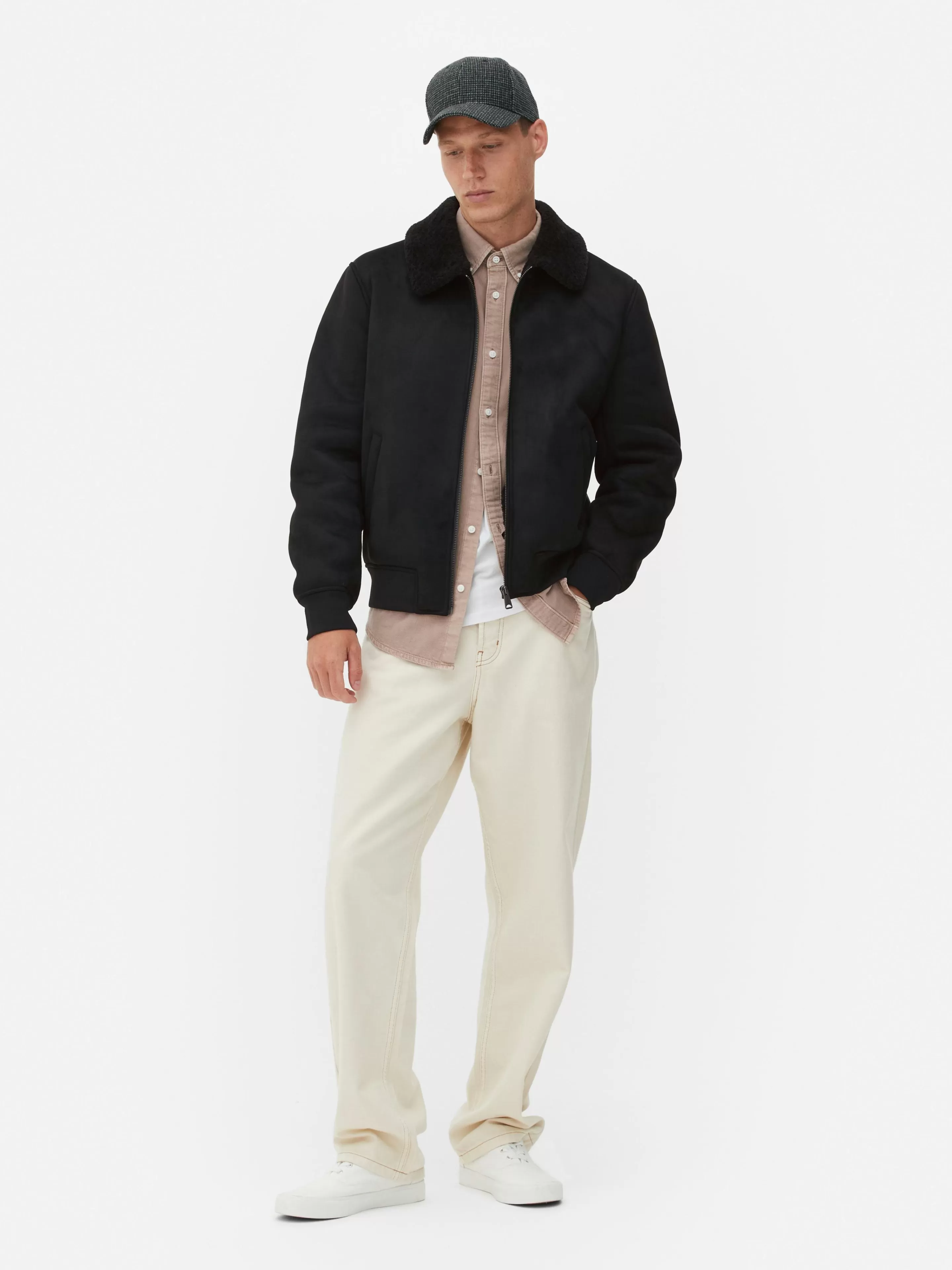 Veste En Suédine à Col Effet Mouton Retourné-Primark Sale